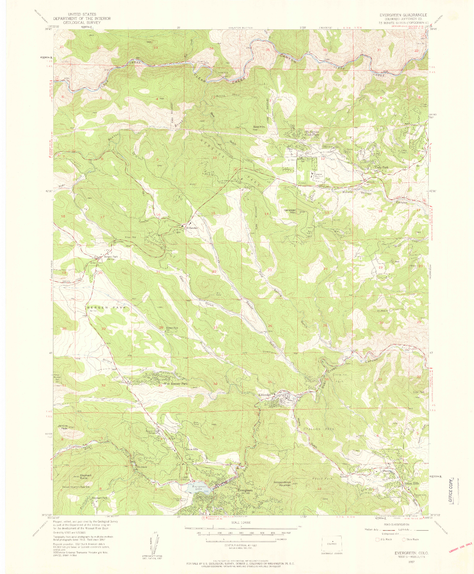 USGS 1:24000-SCALE QUADRANGLE FOR EVERGREEN, CO 1957