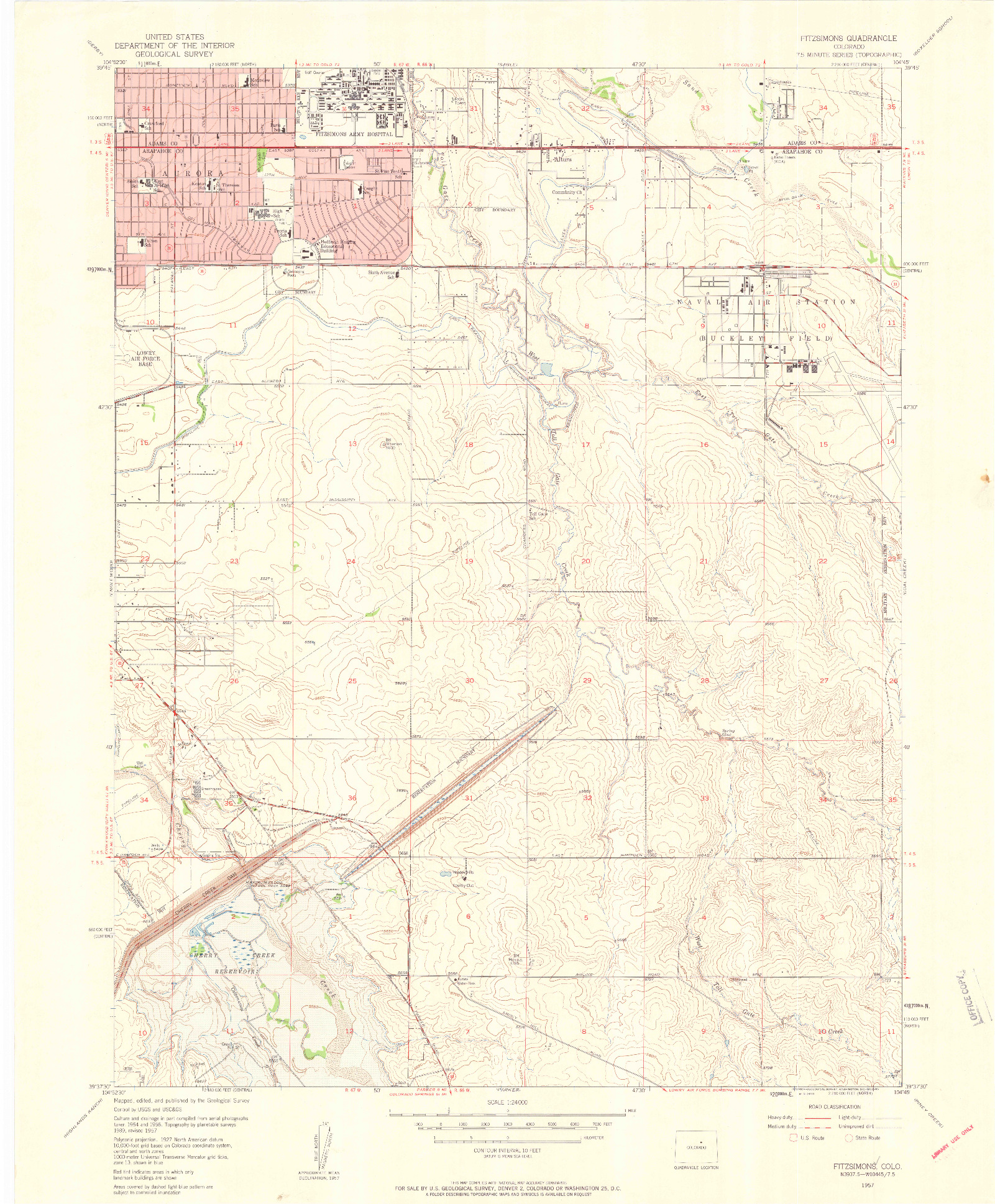 USGS 1:24000-SCALE QUADRANGLE FOR FITZSIMONS, CO 1957