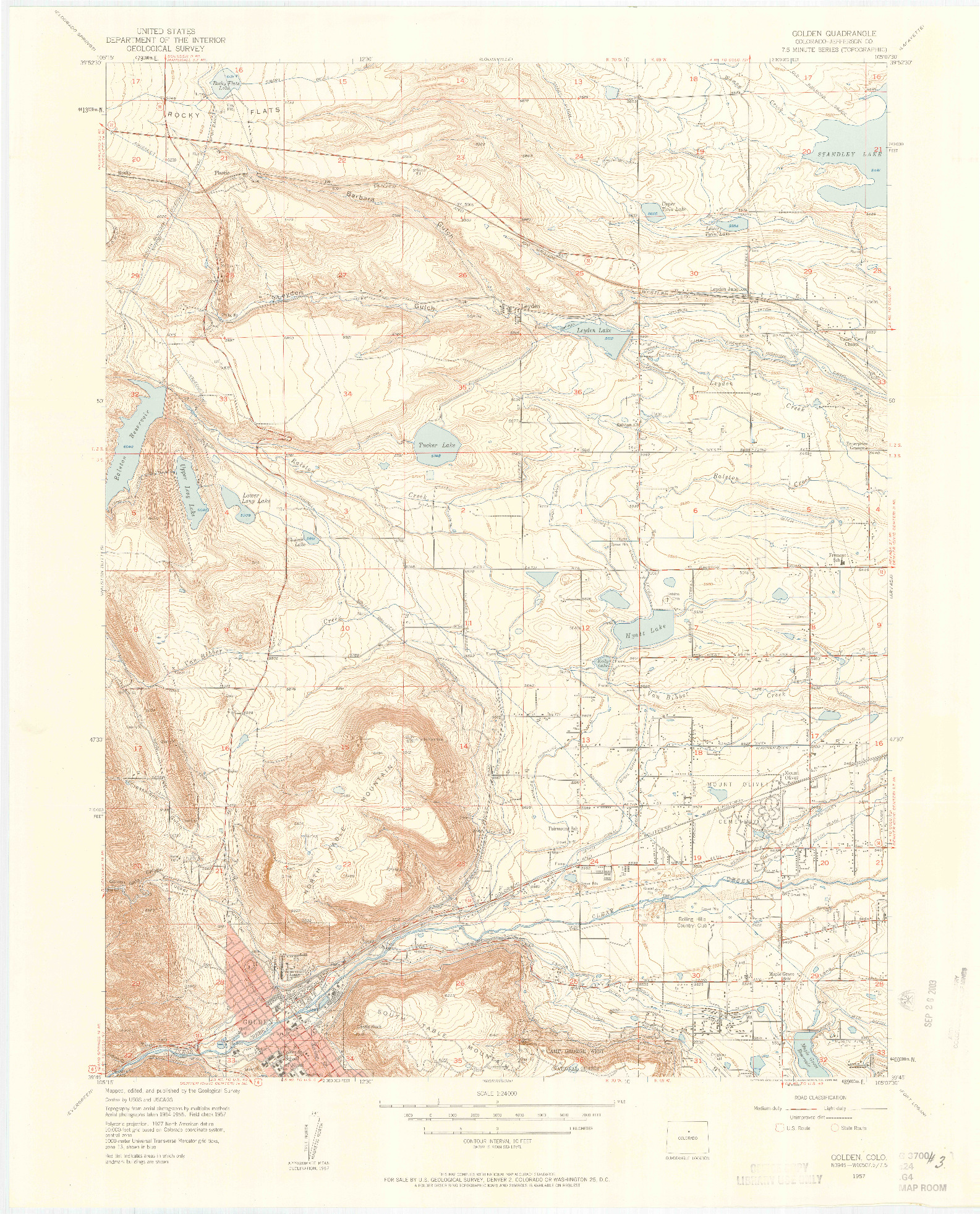 USGS 1:24000-SCALE QUADRANGLE FOR GOLDEN, CO 1957