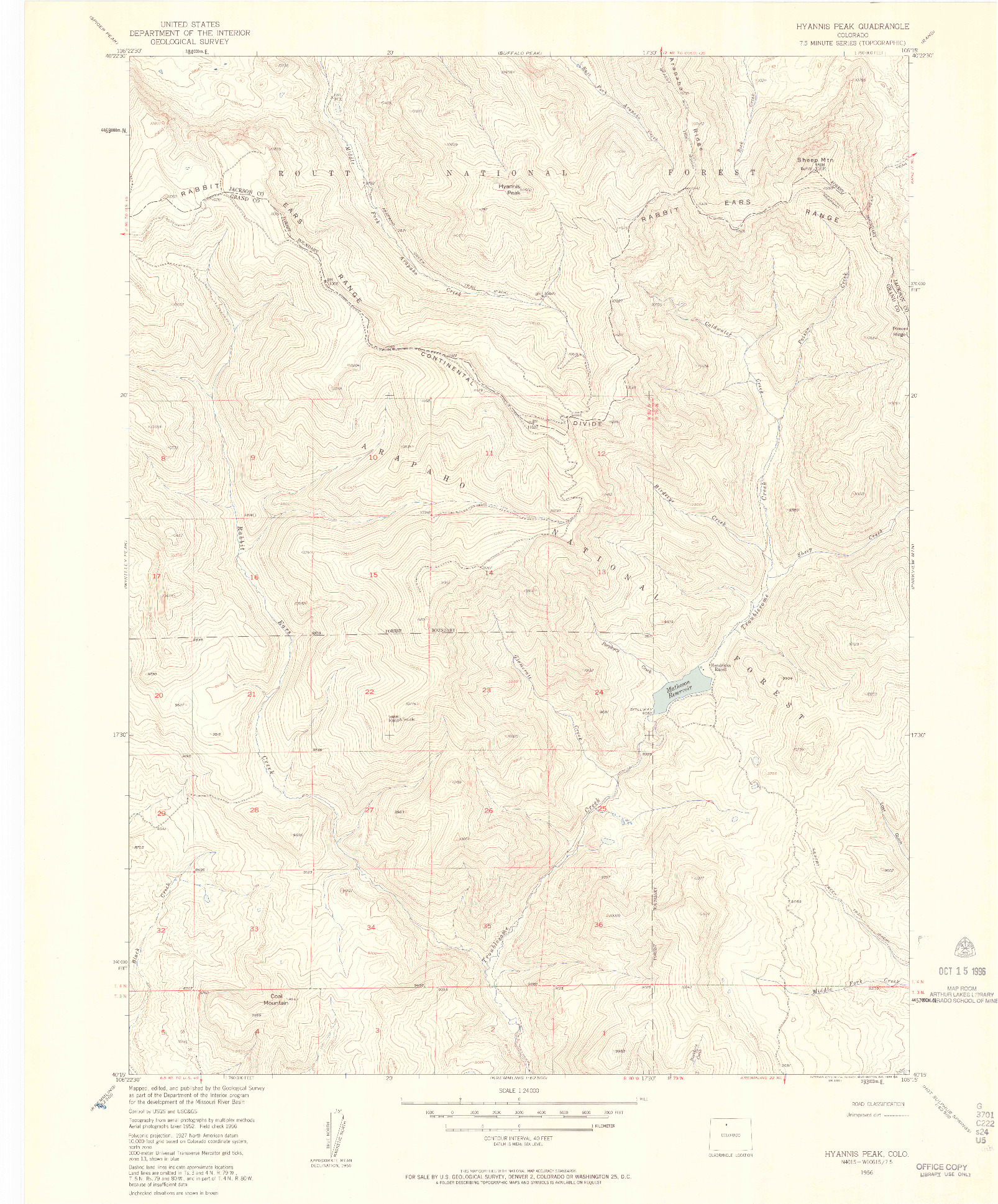 USGS 1:24000-SCALE QUADRANGLE FOR HYANNIS PEAK, CO 1956