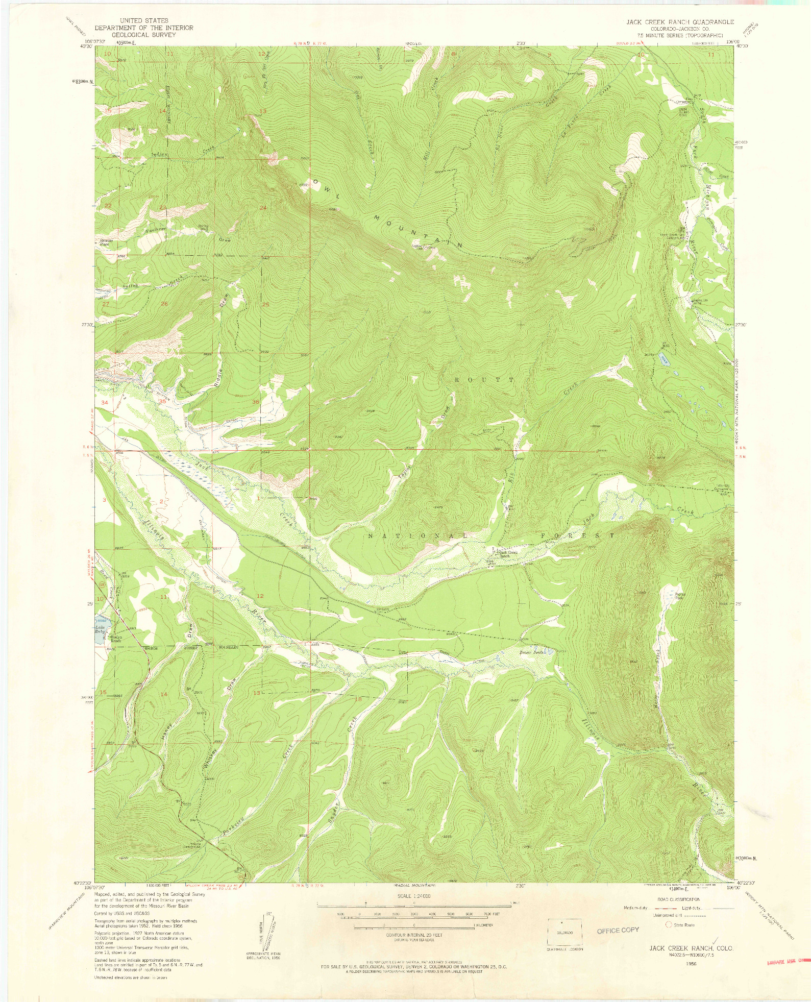 USGS 1:24000-SCALE QUADRANGLE FOR JACK CREEK RANCH, CO 1956
