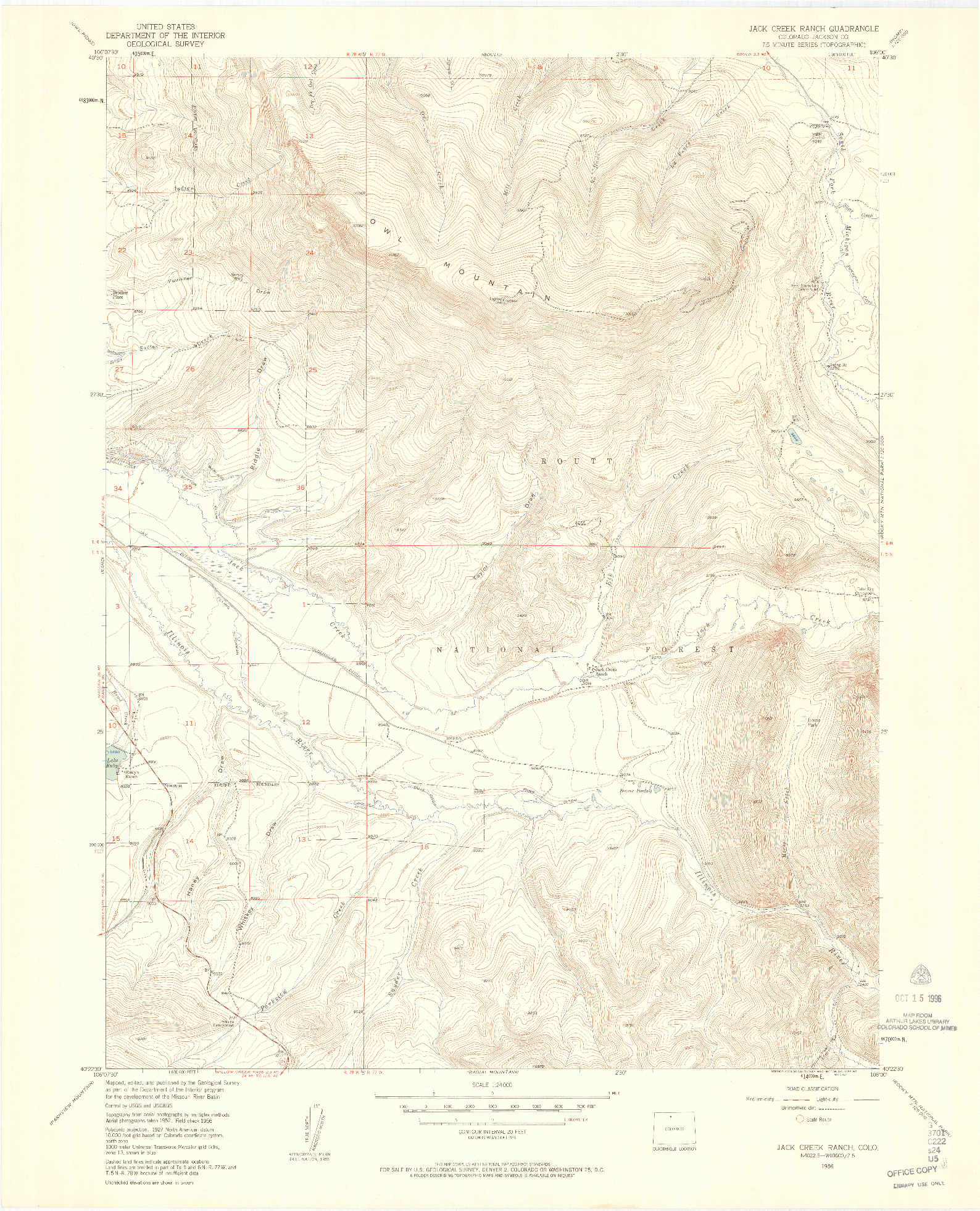 USGS 1:24000-SCALE QUADRANGLE FOR JACK CREEK RANCH, CO 1956