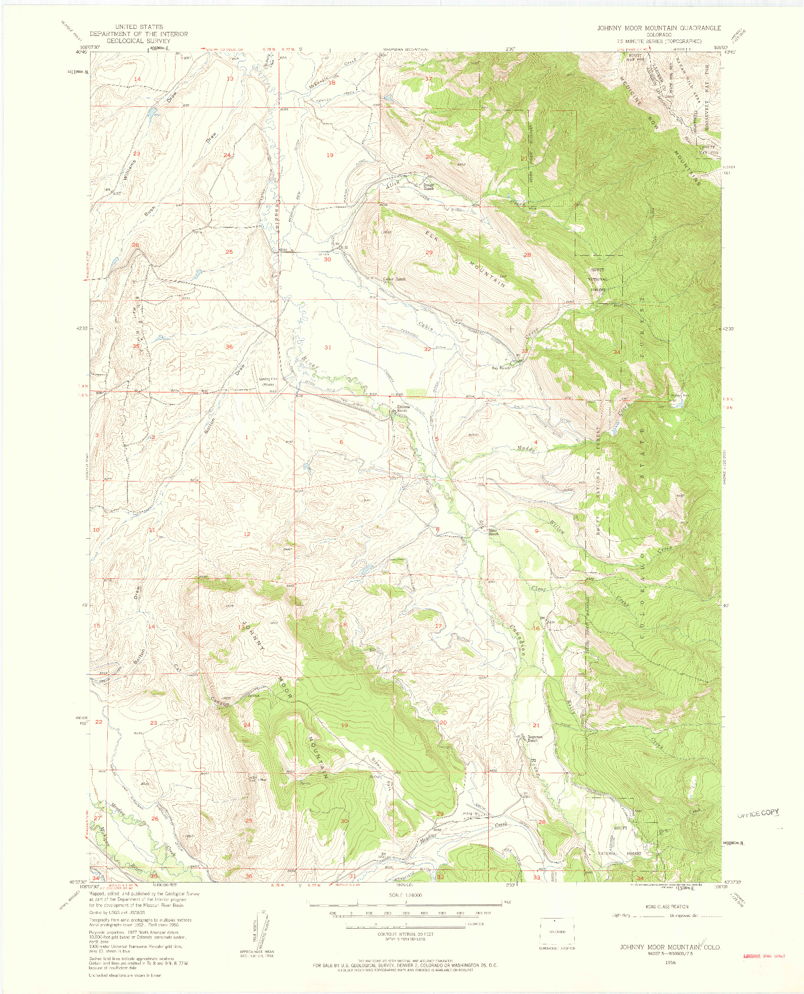 USGS 1:24000-SCALE QUADRANGLE FOR JOHNNY MOORE MOUNTAIN, CO 1956