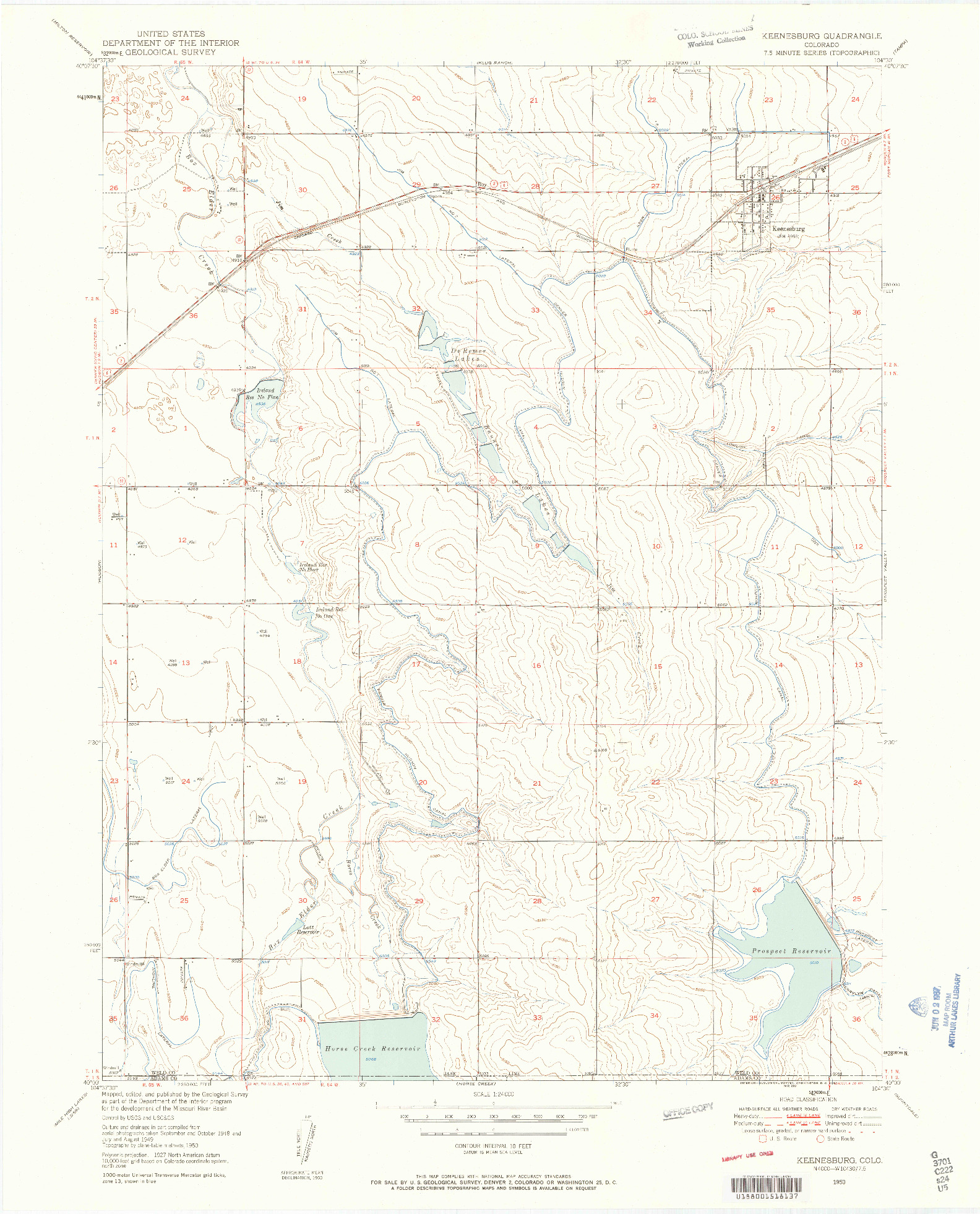 USGS 1:24000-SCALE QUADRANGLE FOR KEENESBURG, CO 1950