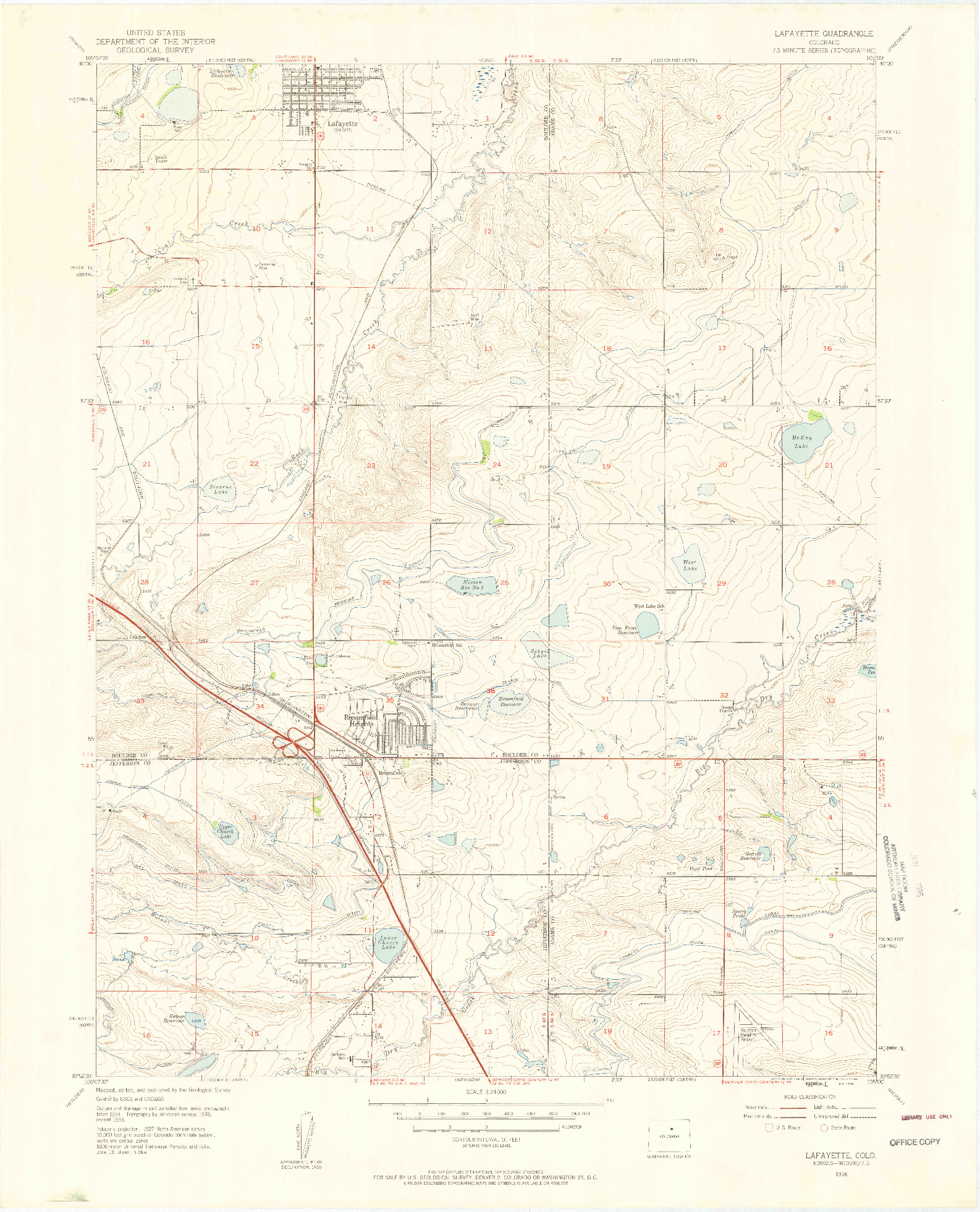 USGS 1:24000-SCALE QUADRANGLE FOR LAFAYETTE, CO 1956