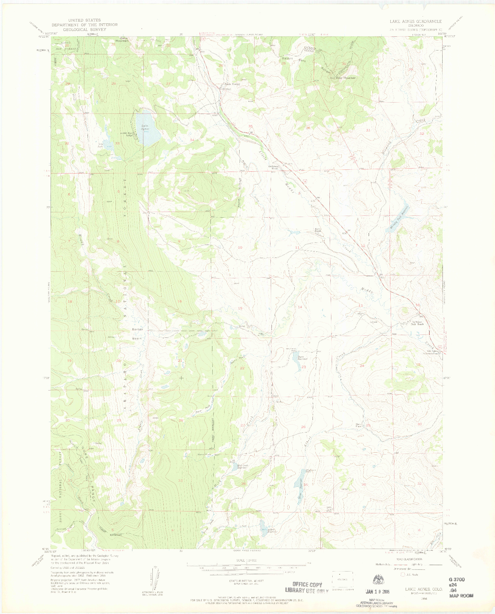 USGS 1:24000-SCALE QUADRANGLE FOR LAKE AGNES, CO 1956