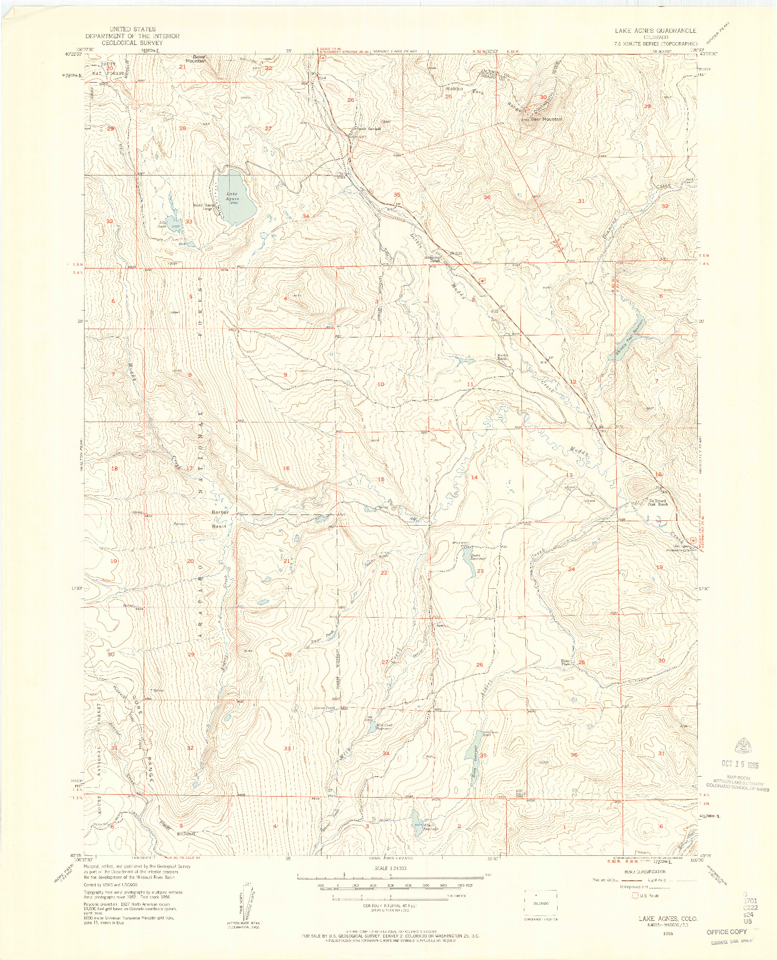 USGS 1:24000-SCALE QUADRANGLE FOR LAKE AGNES, CO 1956