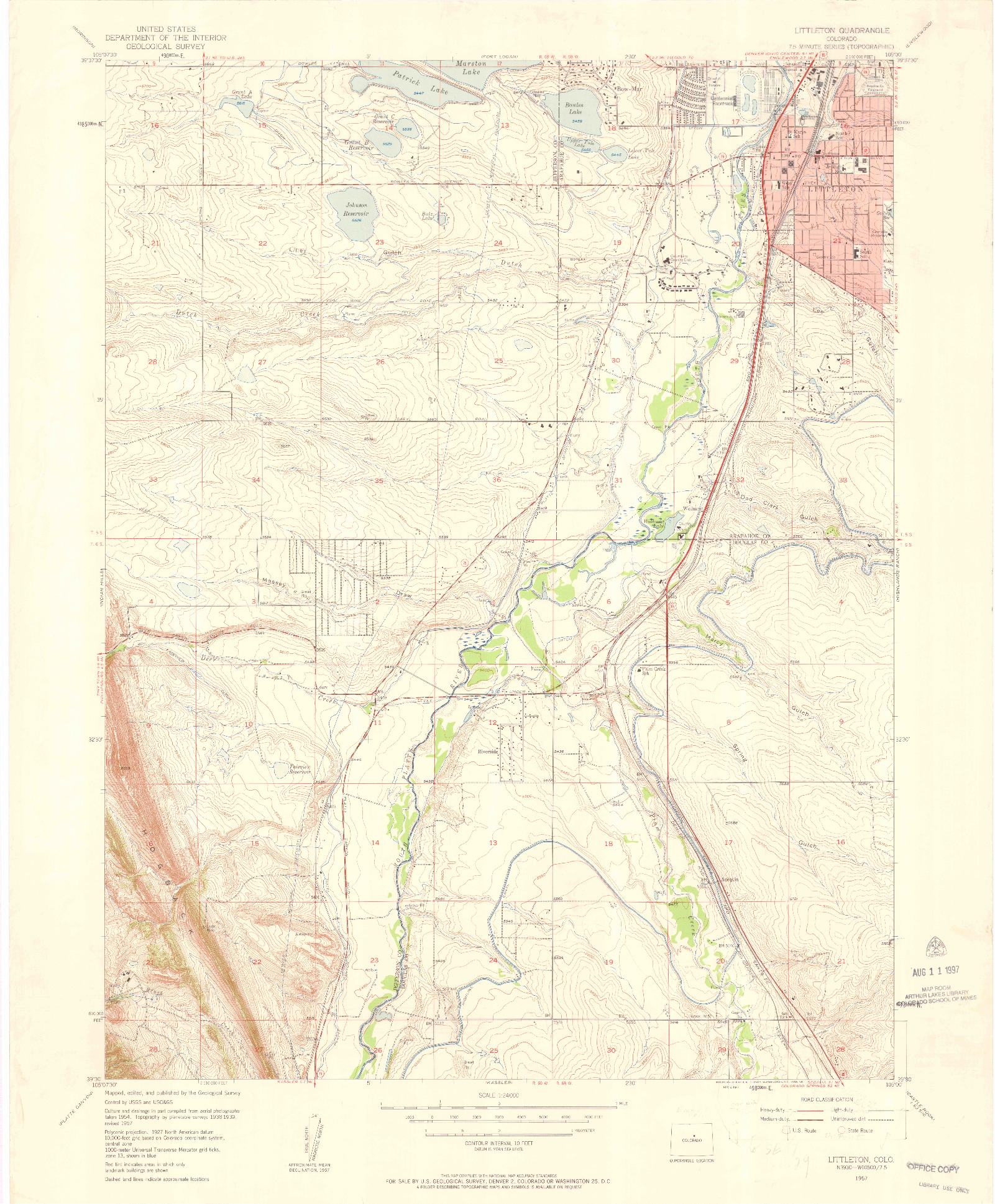 USGS 1:24000-SCALE QUADRANGLE FOR LITTLETON, CO 1957