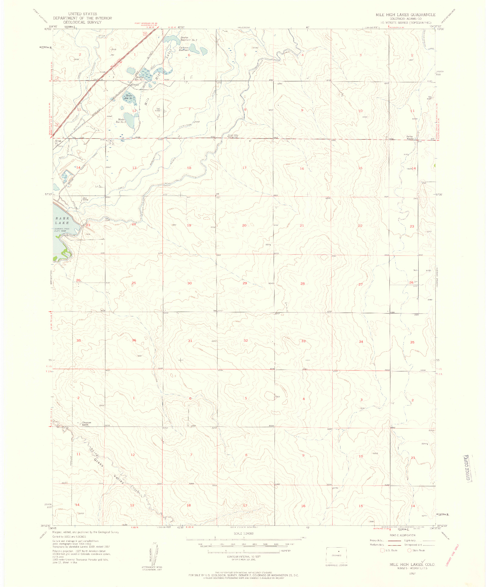 USGS 1:24000-SCALE QUADRANGLE FOR MILE HIGH LAKES, CO 1957