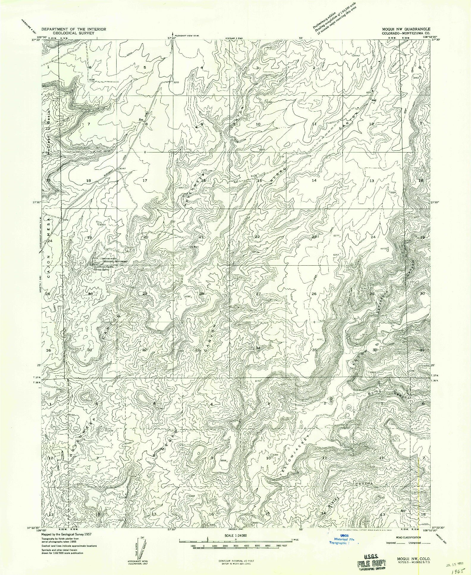 USGS 1:24000-SCALE QUADRANGLE FOR MOQUI NW, CO 1957