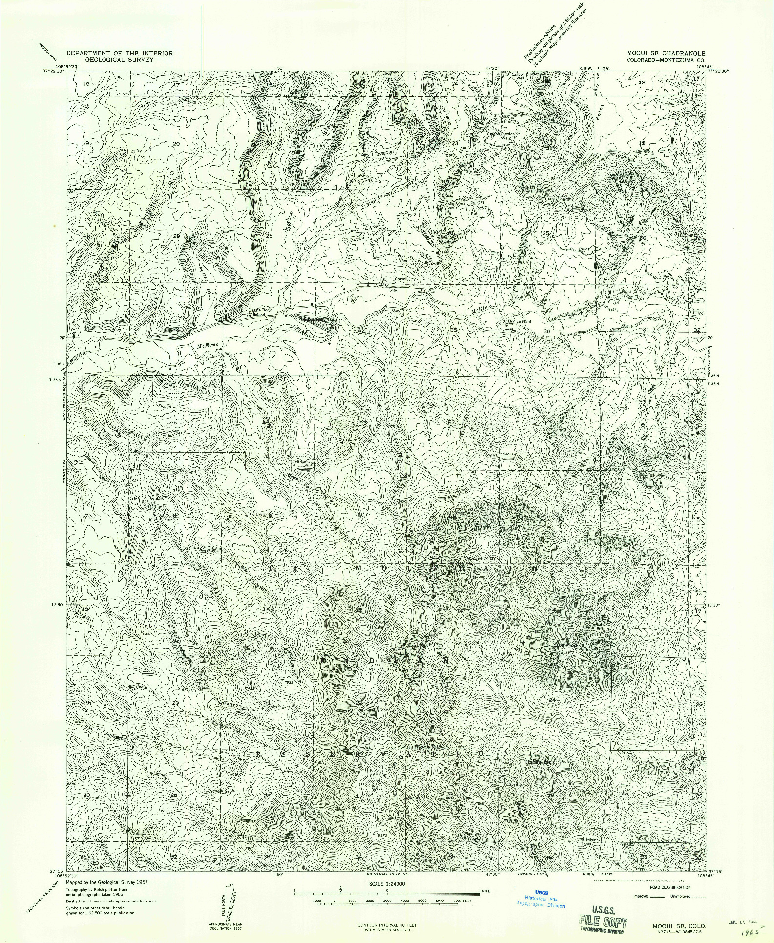 USGS 1:24000-SCALE QUADRANGLE FOR MOQUI SE, CO 1957