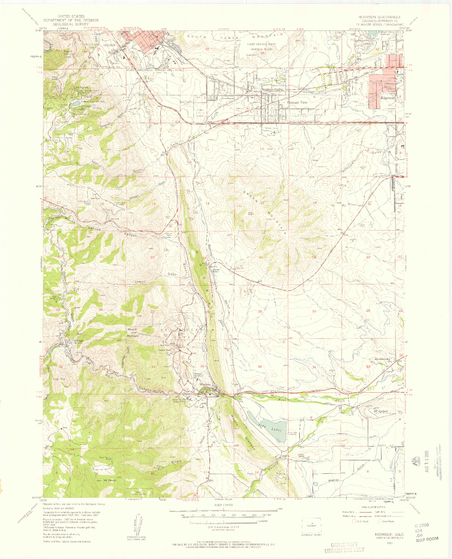 USGS 1:24000-SCALE QUADRANGLE FOR MORRISON, CO 1957