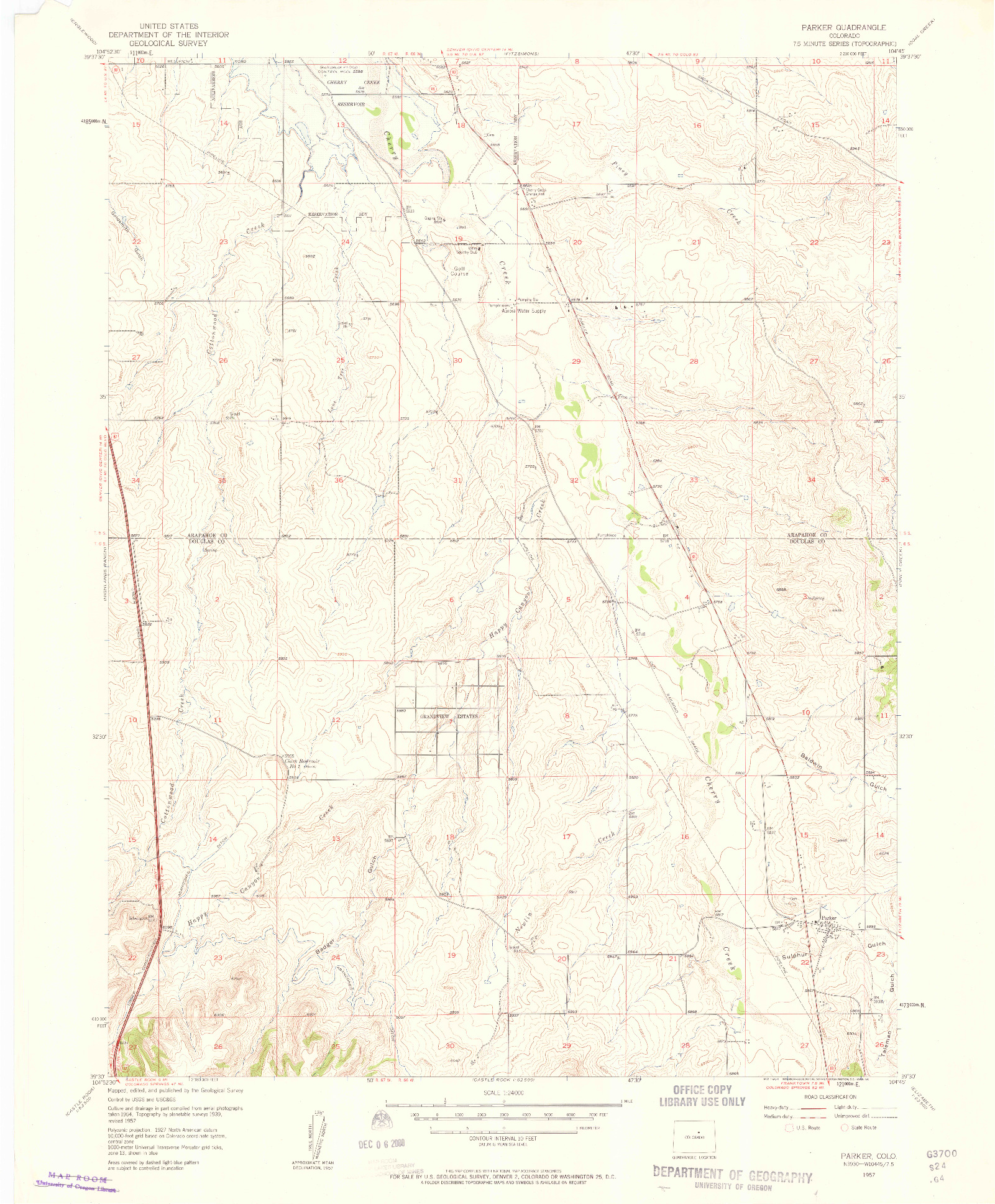 USGS 1:24000-SCALE QUADRANGLE FOR PARKER, CO 1957