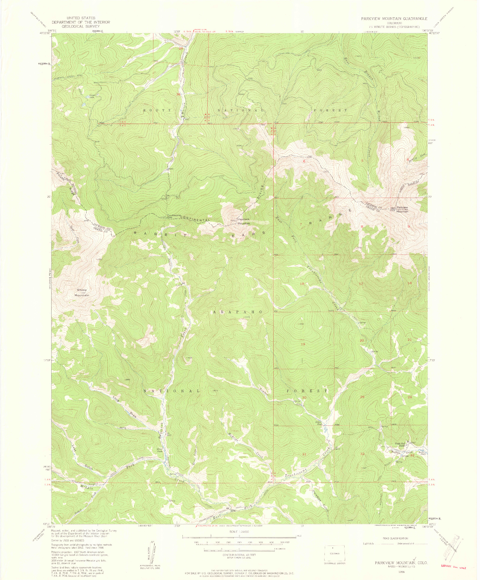 USGS 1:24000-SCALE QUADRANGLE FOR PARKVIEW MOUNTAIN, CO 1956