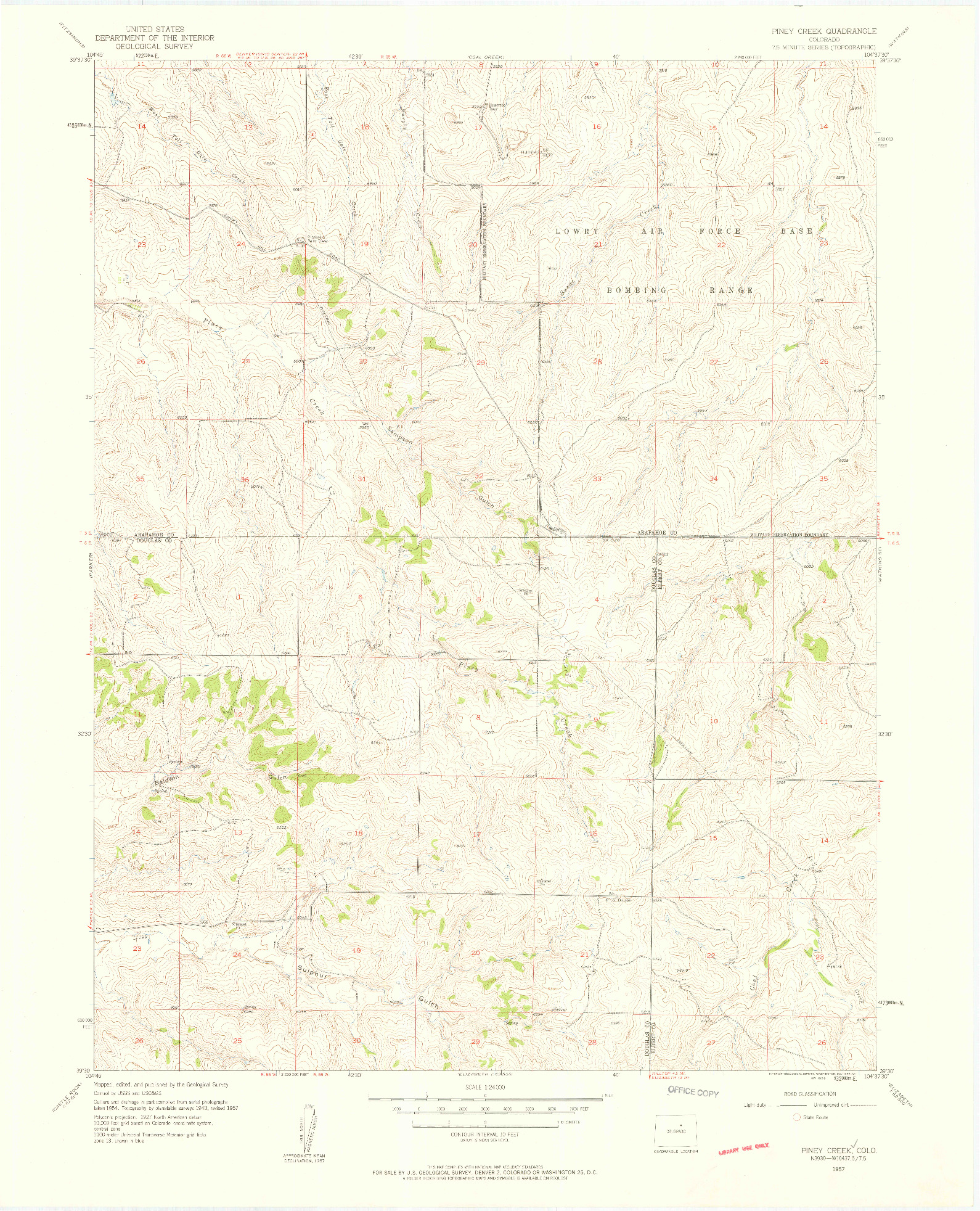 USGS 1:24000-SCALE QUADRANGLE FOR PINEY CREEK, CO 1957
