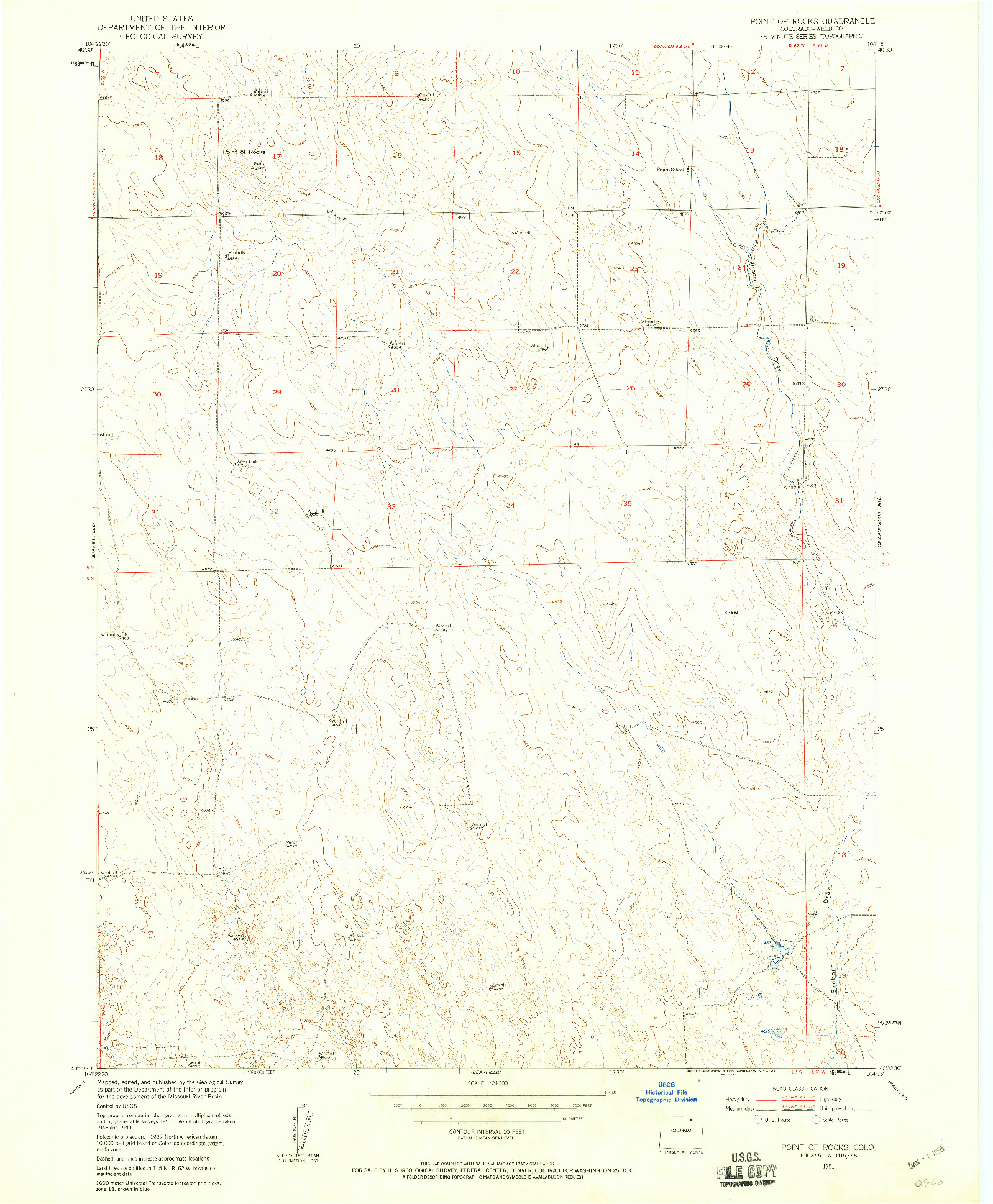USGS 1:24000-SCALE QUADRANGLE FOR POINT OF ROCKS, CO 1951