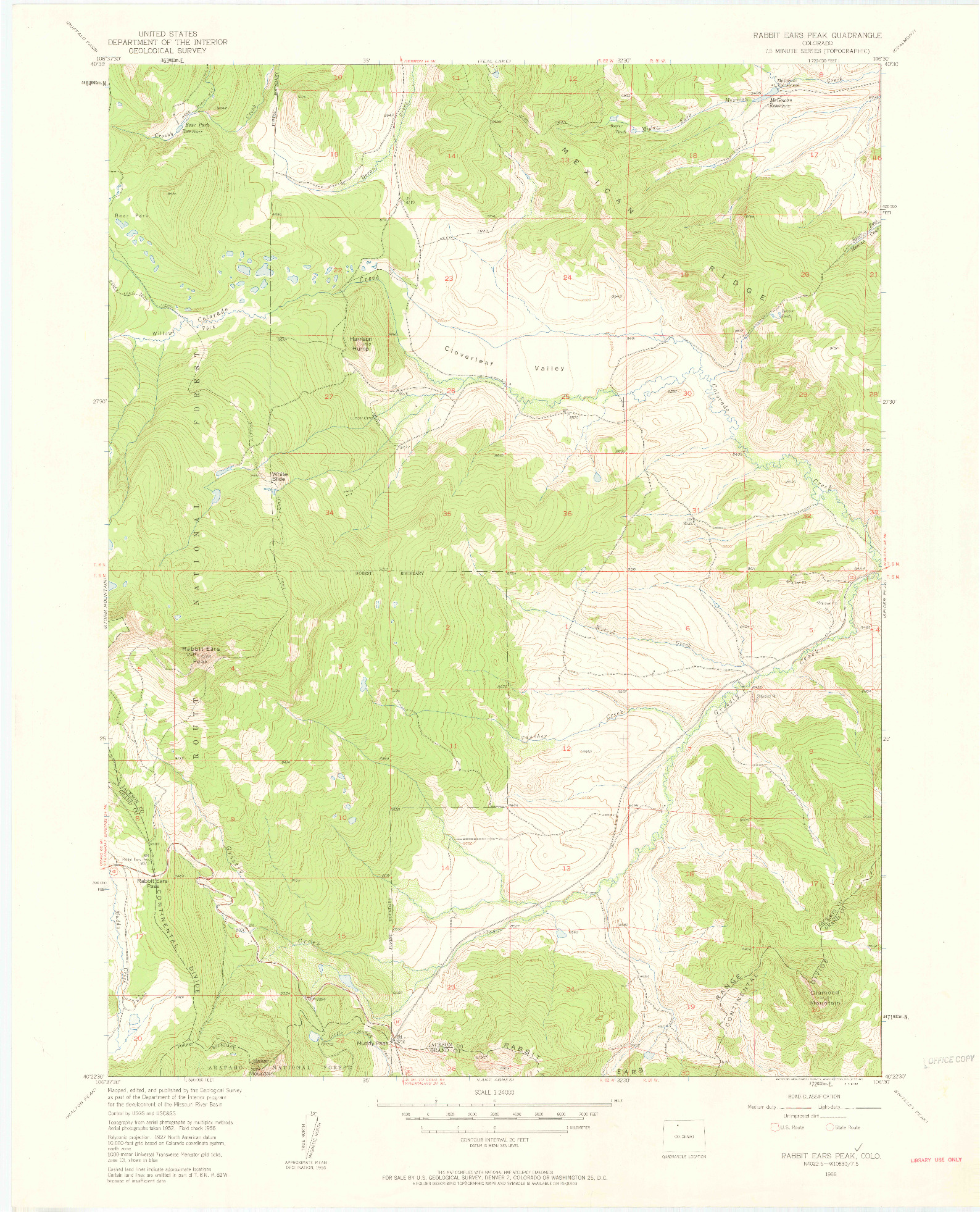 USGS 1:24000-SCALE QUADRANGLE FOR RABBIT EARS PEAK, CO 1956