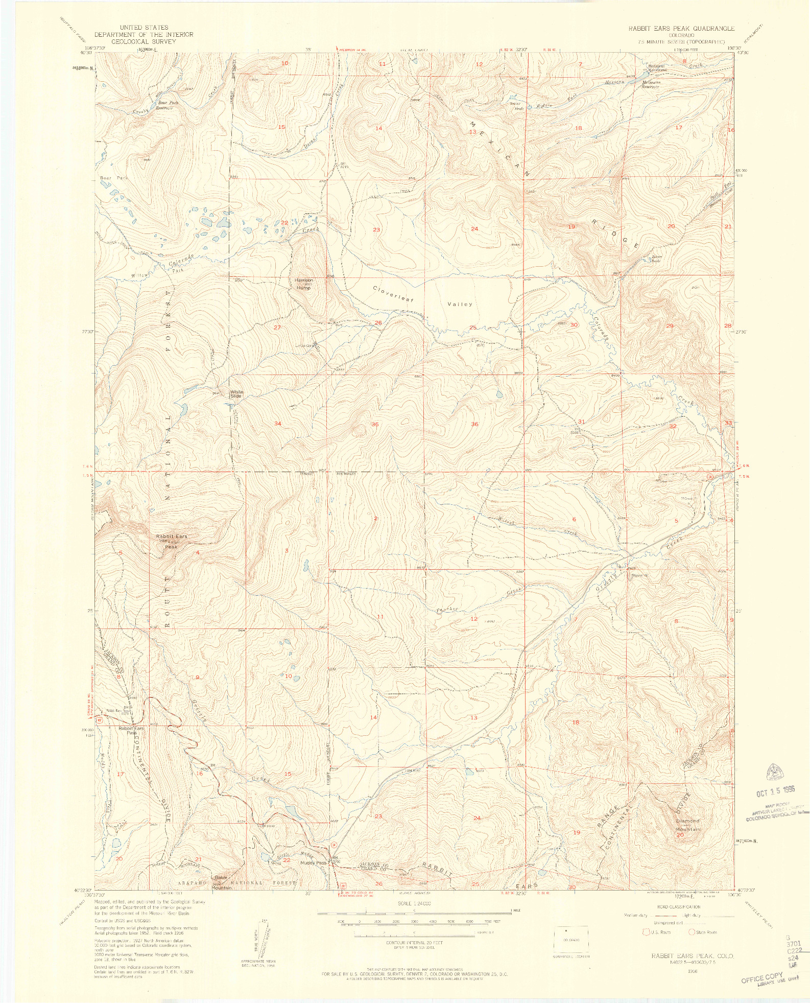 USGS 1:24000-SCALE QUADRANGLE FOR RABBIT EARS PEAK, CO 1956