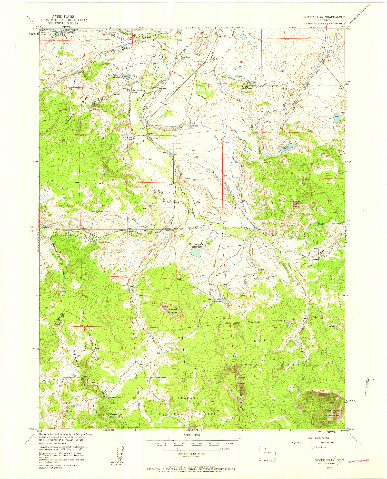 USGS 1:24000-SCALE QUADRANGLE FOR SPICER PEAK, CO 1956