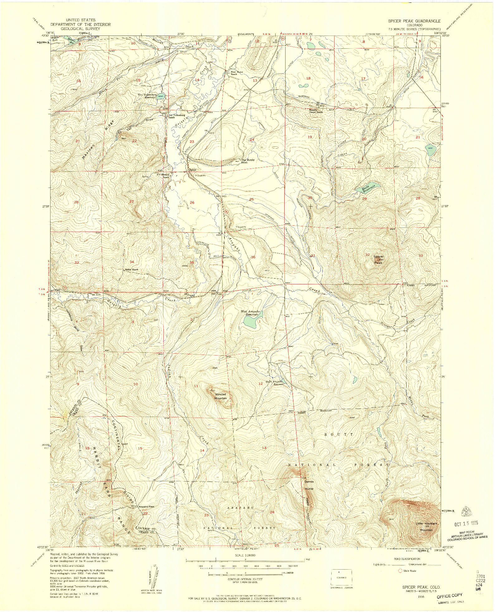 USGS 1:24000-SCALE QUADRANGLE FOR SPICER PEAK, CO 1956