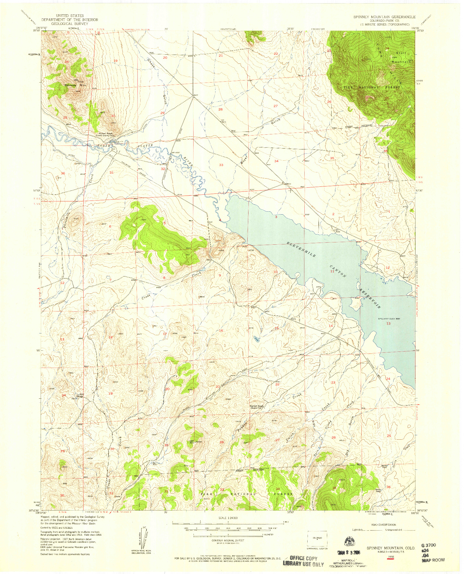 USGS 1:24000-SCALE QUADRANGLE FOR SPINNEY MOUNTAIN, CO 1956