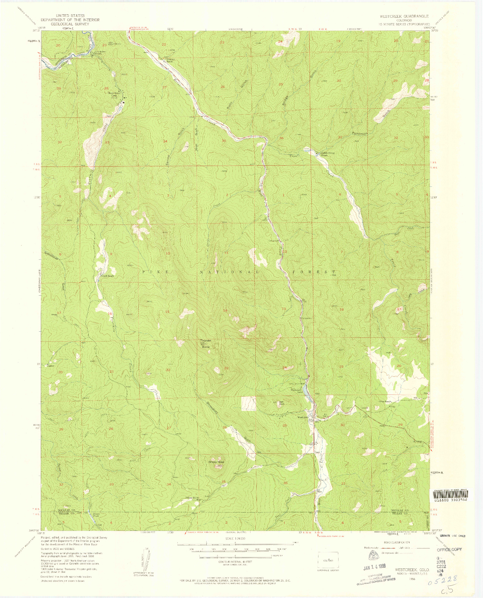 USGS 1:24000-SCALE QUADRANGLE FOR WESTCREEK, CO 1956