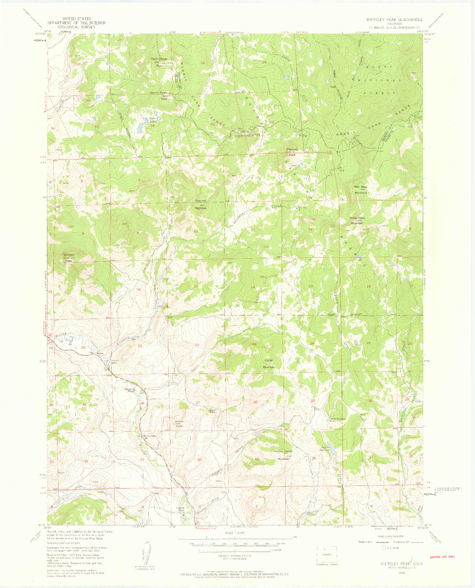 USGS 1:24000-SCALE QUADRANGLE FOR WHITELEY PEAK, CO 1956