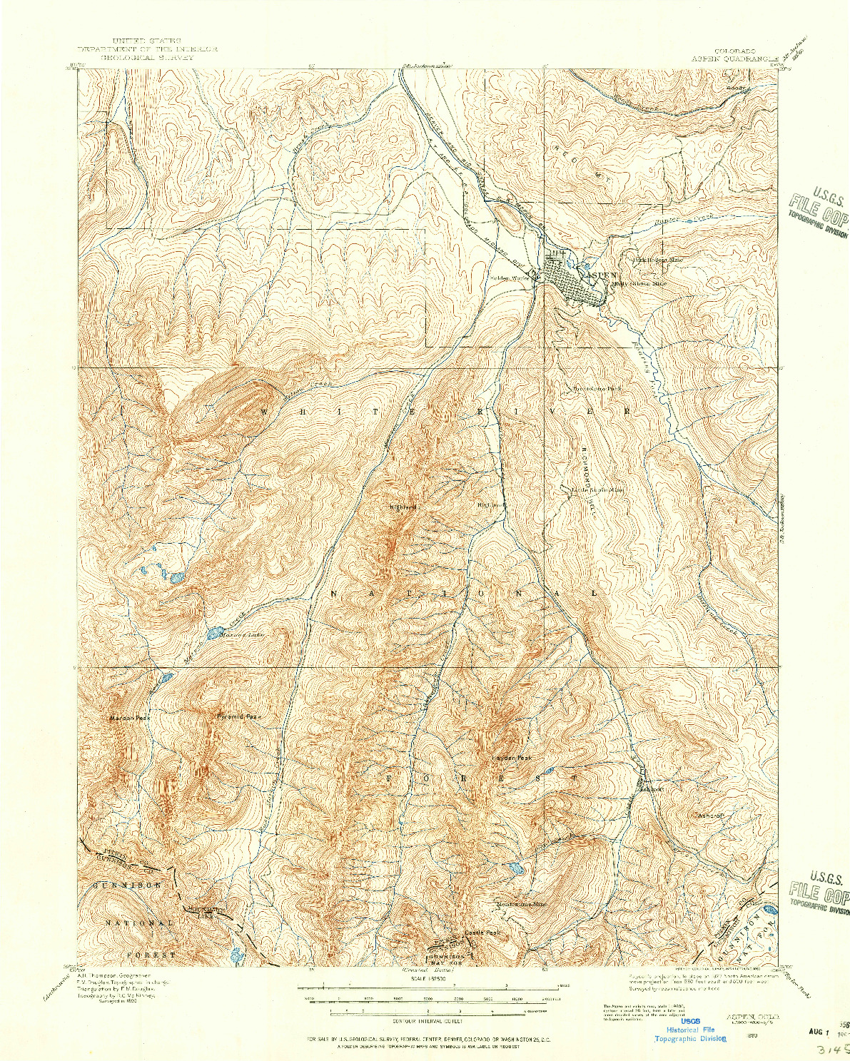 USGS 1:62500-SCALE QUADRANGLE FOR ASPEN, CO 1893