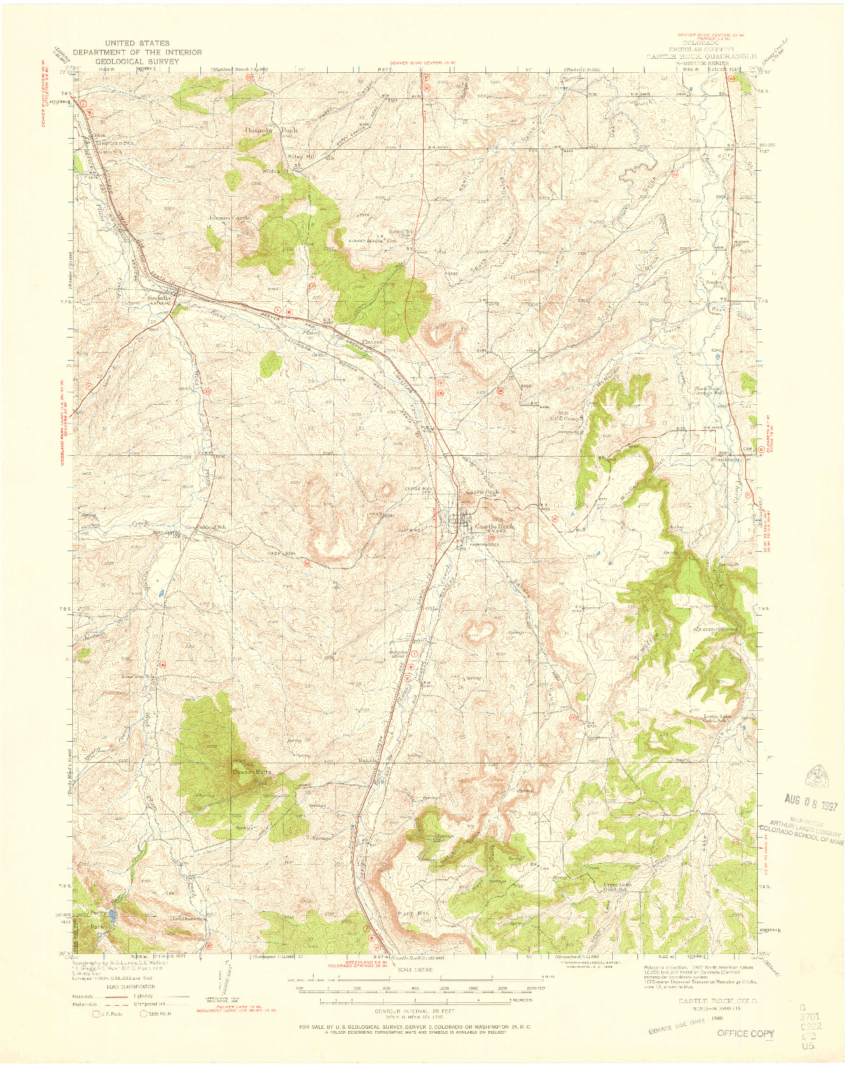 USGS 1:62500-SCALE QUADRANGLE FOR CASTLE ROCK, CO 1940