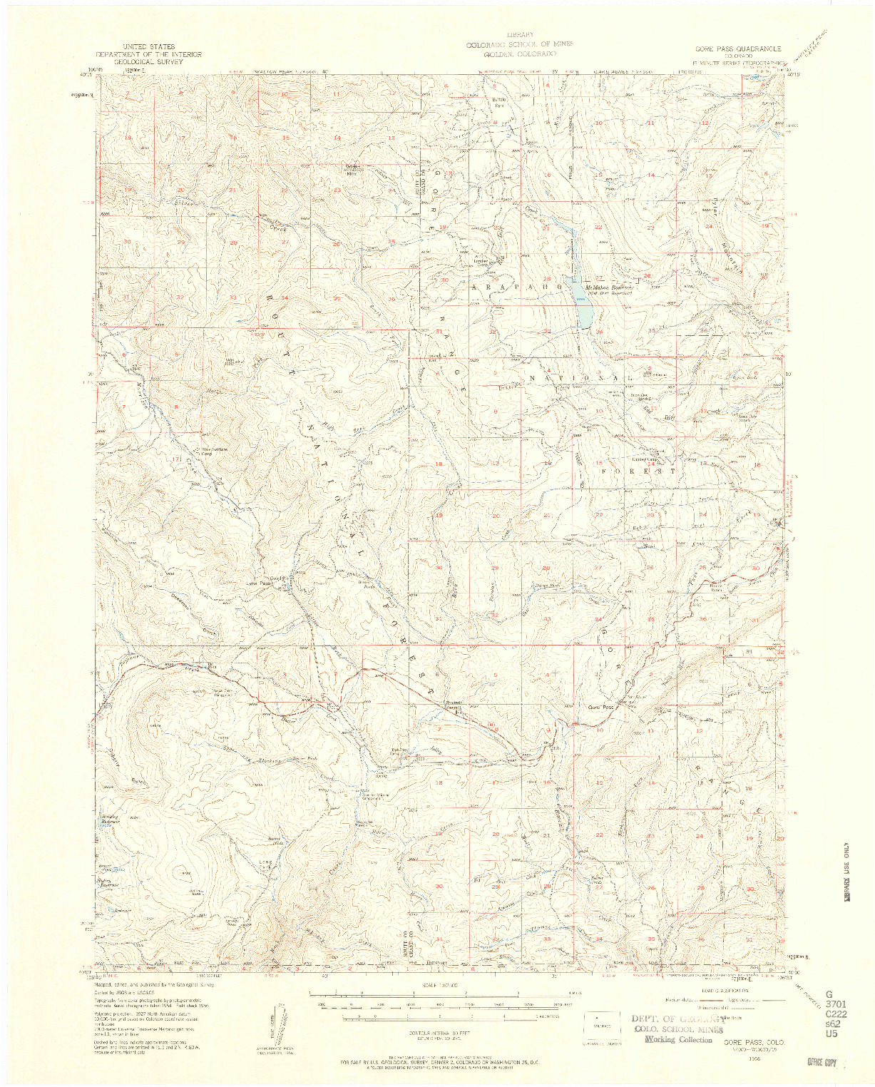 USGS 1:62500-SCALE QUADRANGLE FOR GORE PASS, CO 1956