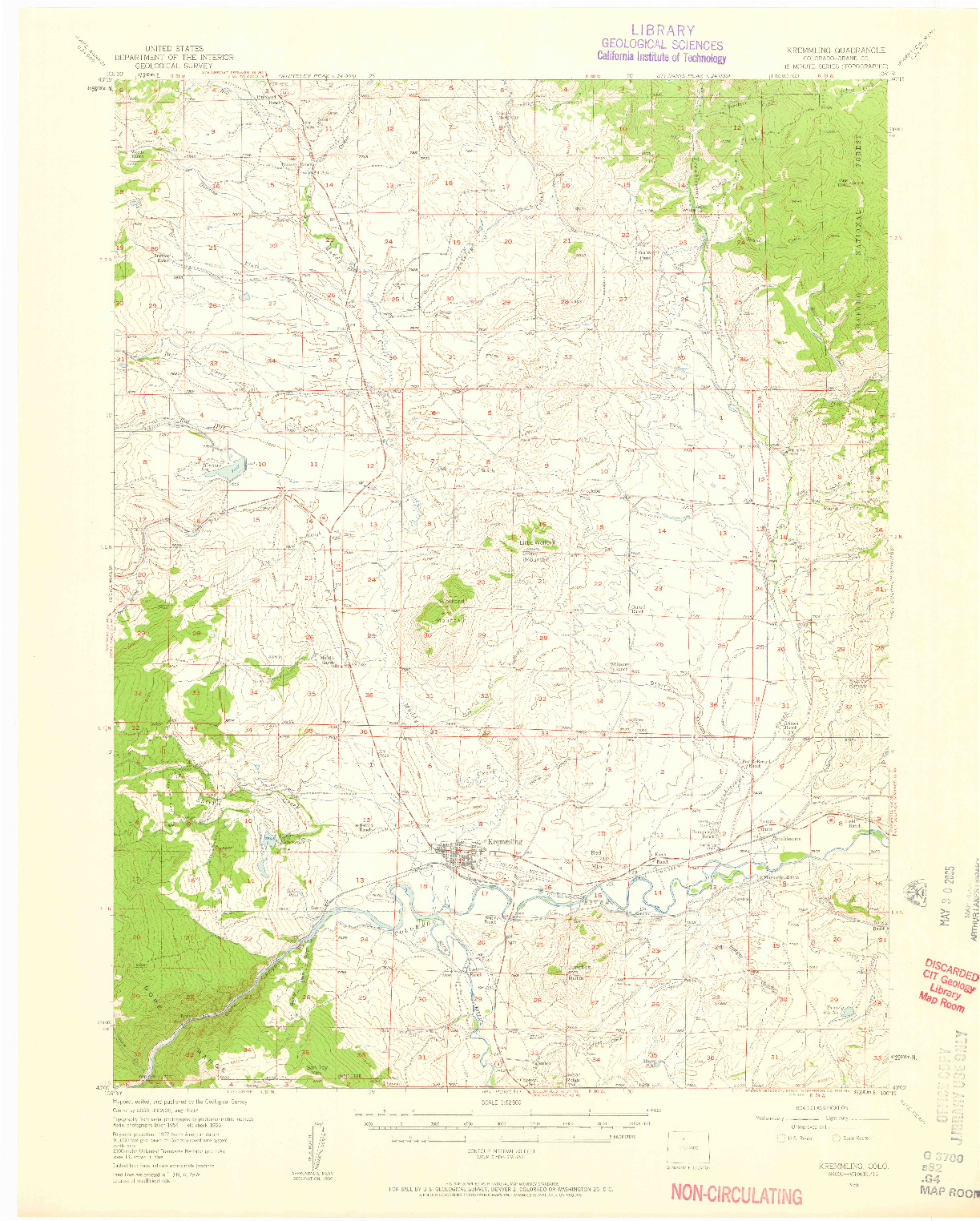 USGS 1:62500-SCALE QUADRANGLE FOR KREMMLING, CO 1956