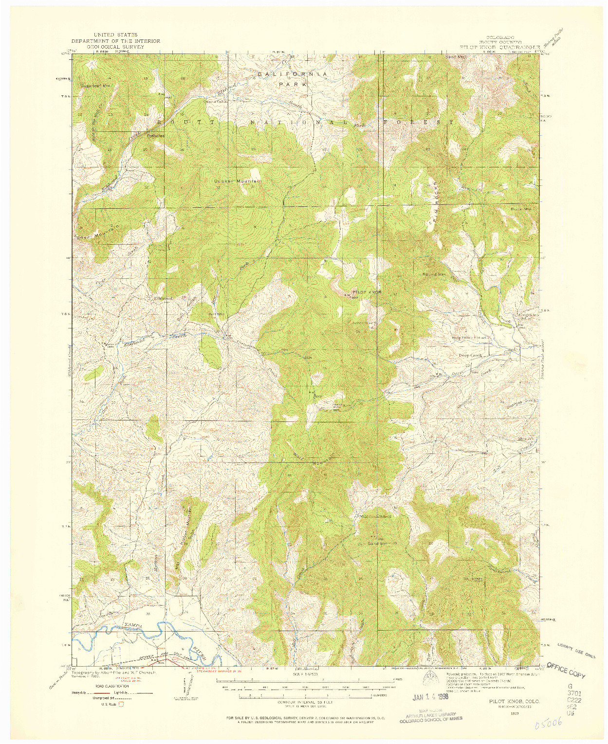 USGS 1:62500-SCALE QUADRANGLE FOR PILOT KNOB, CO 1923