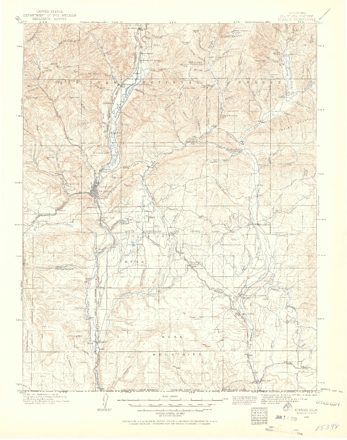 USGS 1:125000-SCALE QUADRANGLE FOR IGNACIO, CO 1924