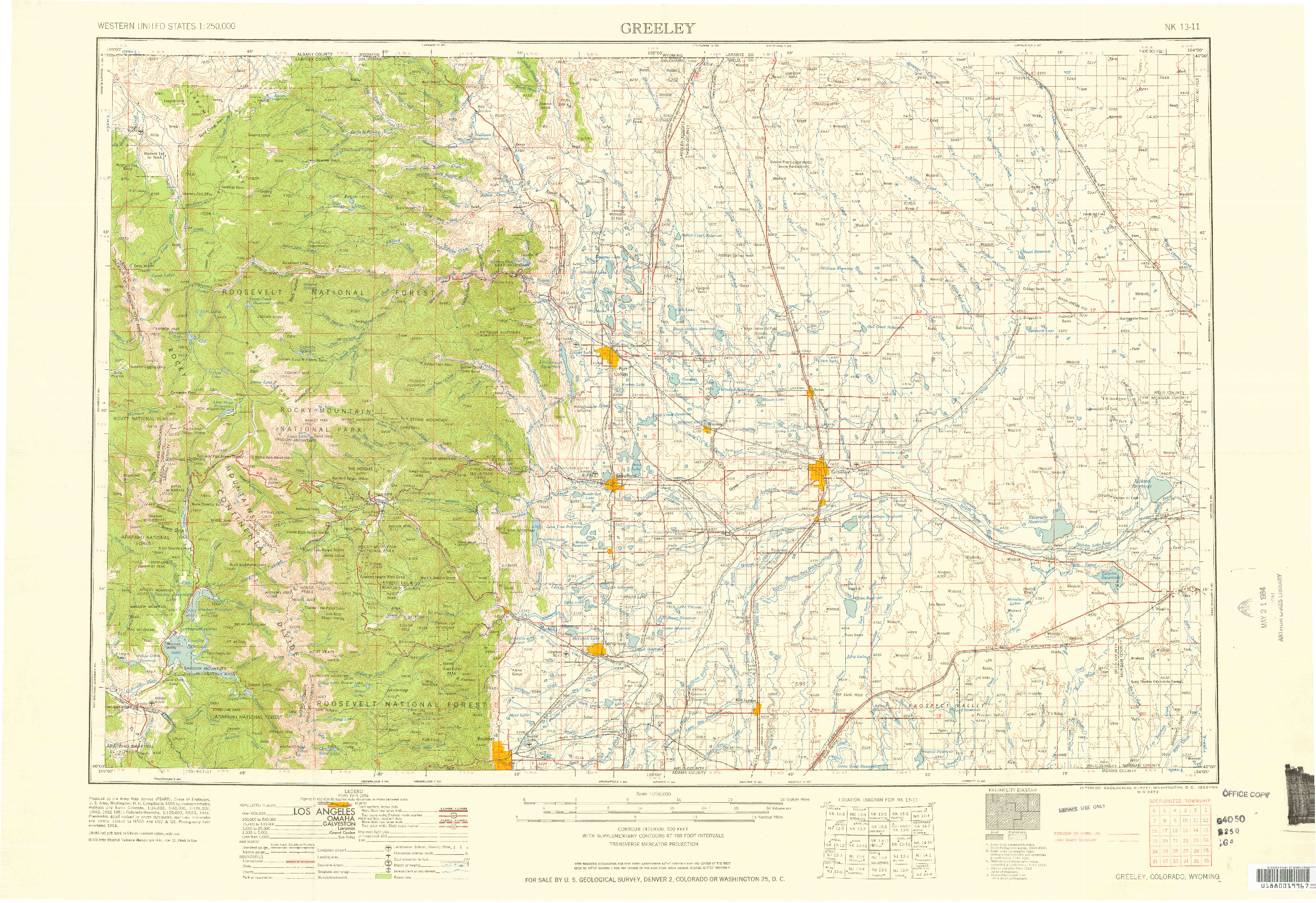 USGS 1:250000-SCALE QUADRANGLE FOR GREELEY, CO 1958