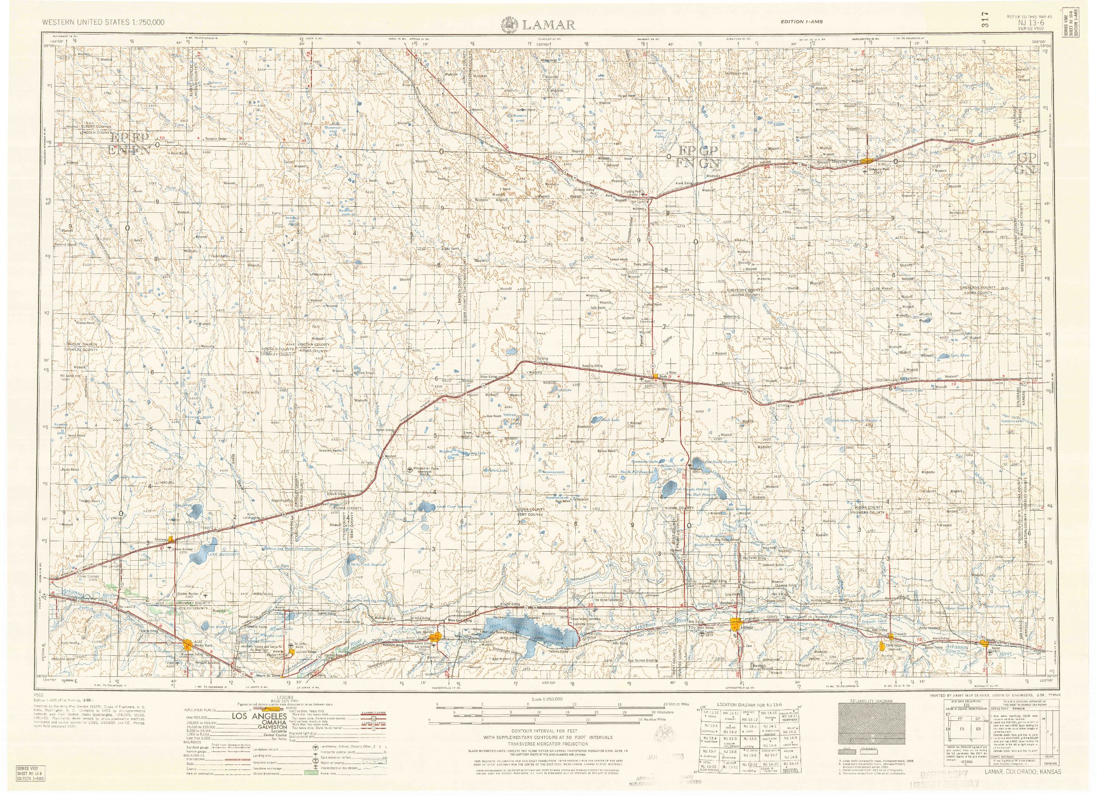 USGS 1:250000-SCALE QUADRANGLE FOR LAMAR, CO 1958