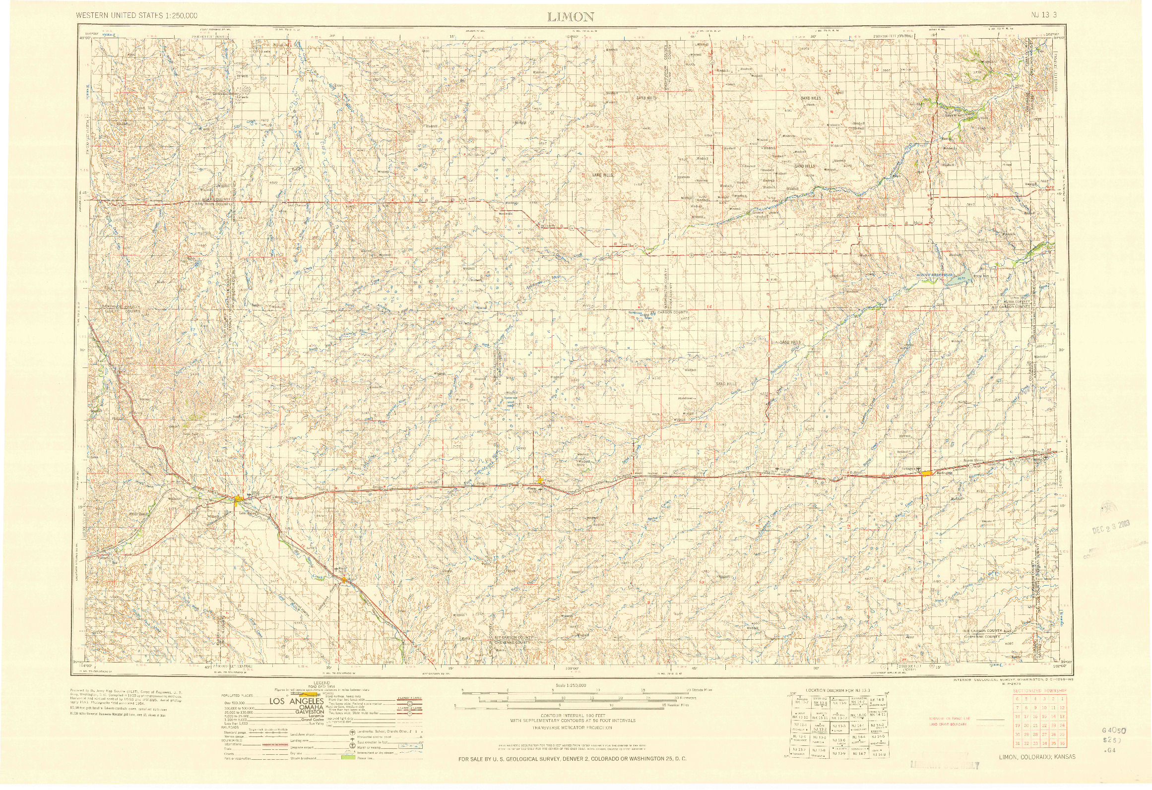 USGS 1:250000-SCALE QUADRANGLE FOR LIMON, CO 1958