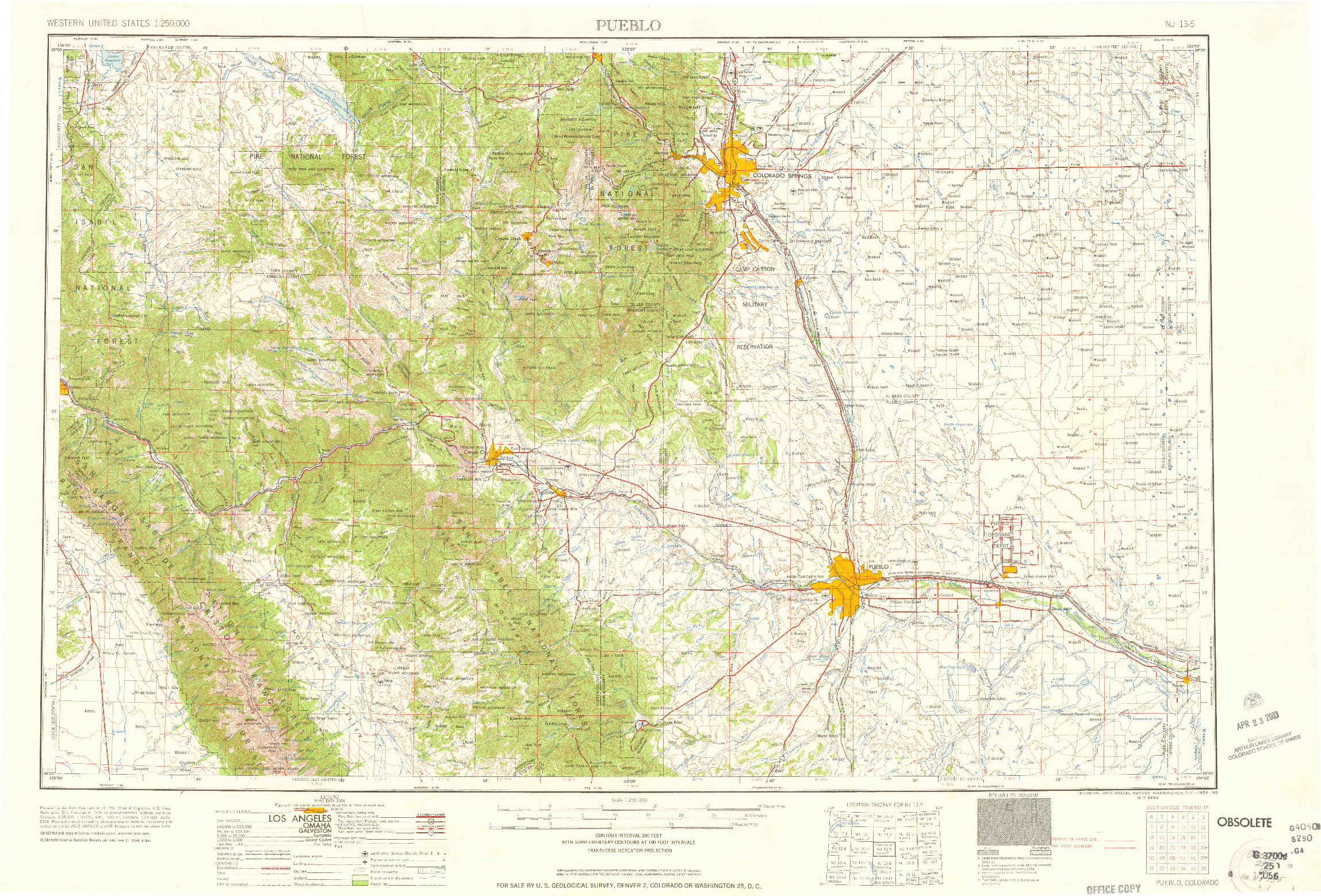 USGS 1:250000-SCALE QUADRANGLE FOR PUEBLO, CO 1958