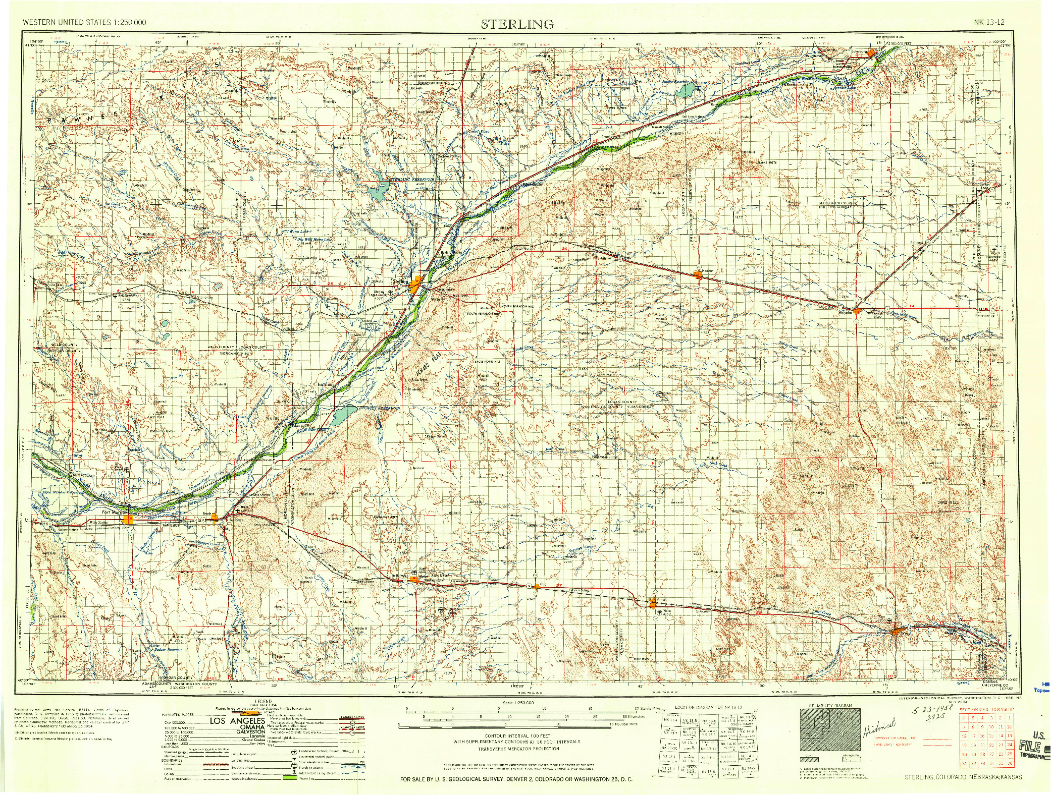 USGS 1:250000-SCALE QUADRANGLE FOR STERLING, CO 1958