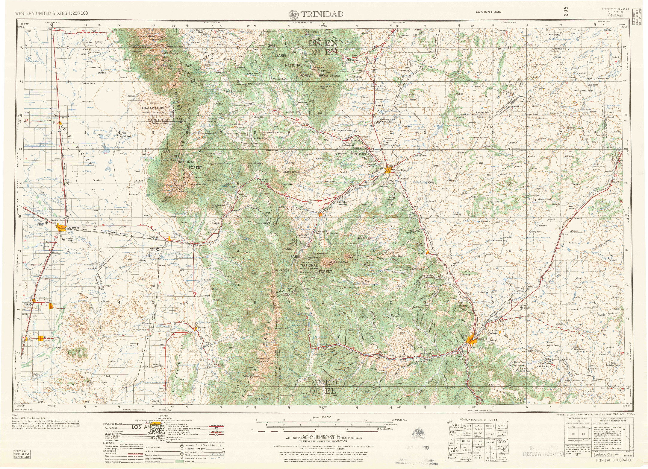USGS 1:250000-SCALE QUADRANGLE FOR TRINIDAD, CO 1958