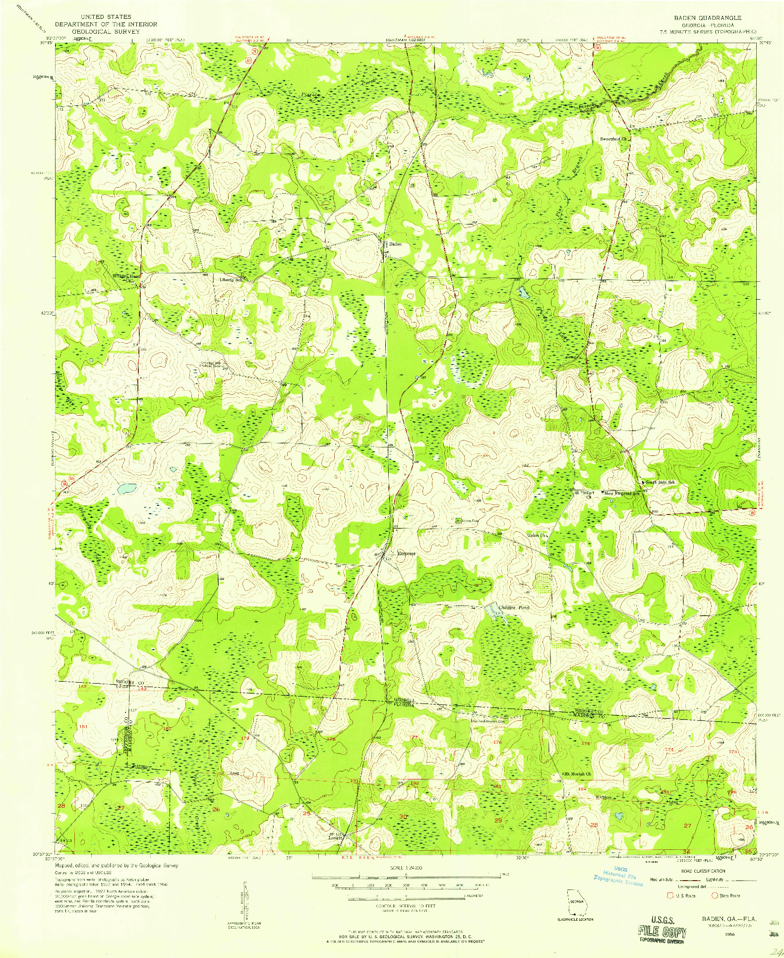 USGS 1:24000-SCALE QUADRANGLE FOR BADEN, GA 1956