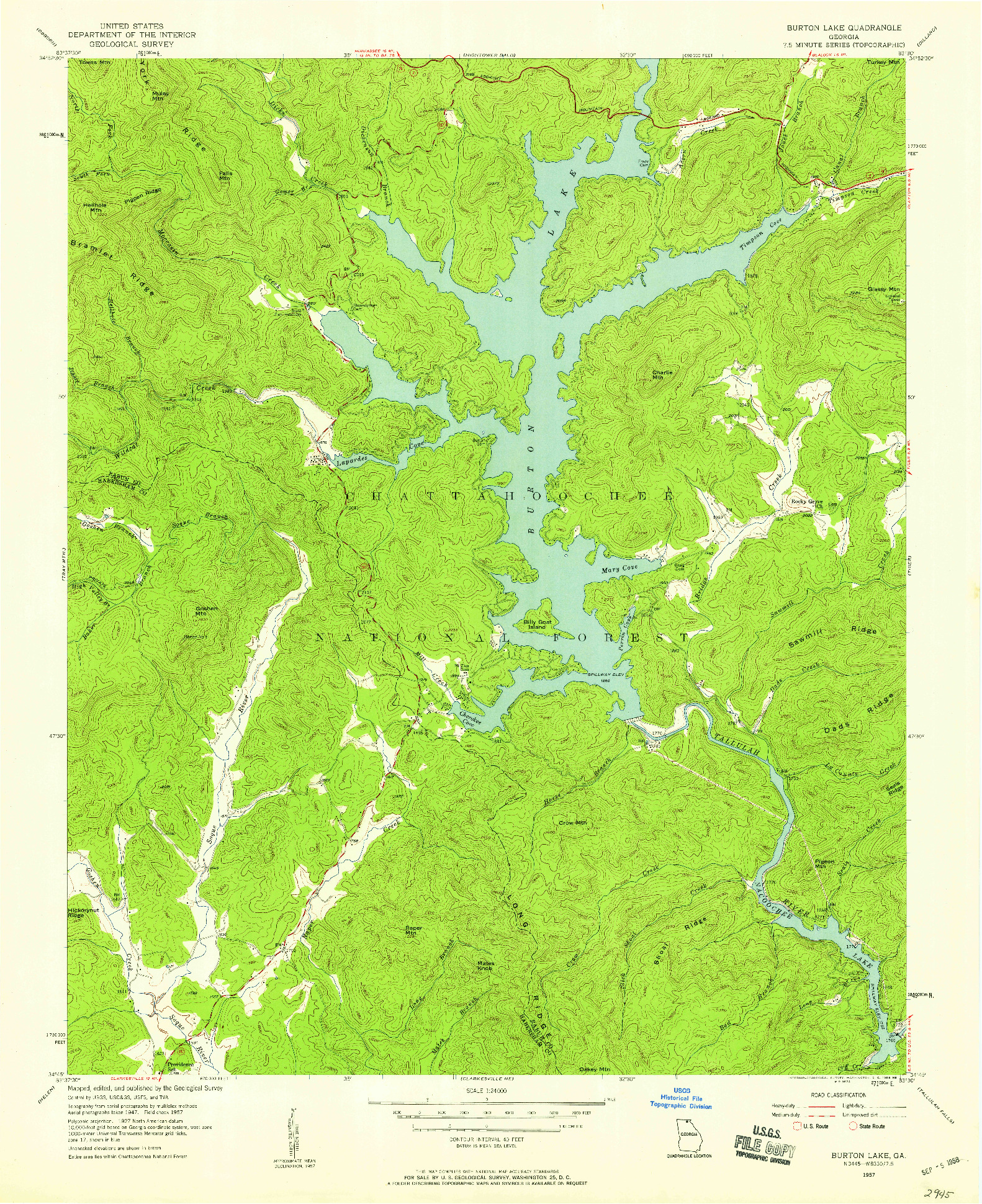 USGS 1:24000-SCALE QUADRANGLE FOR BURTON LAKE, GA 1957