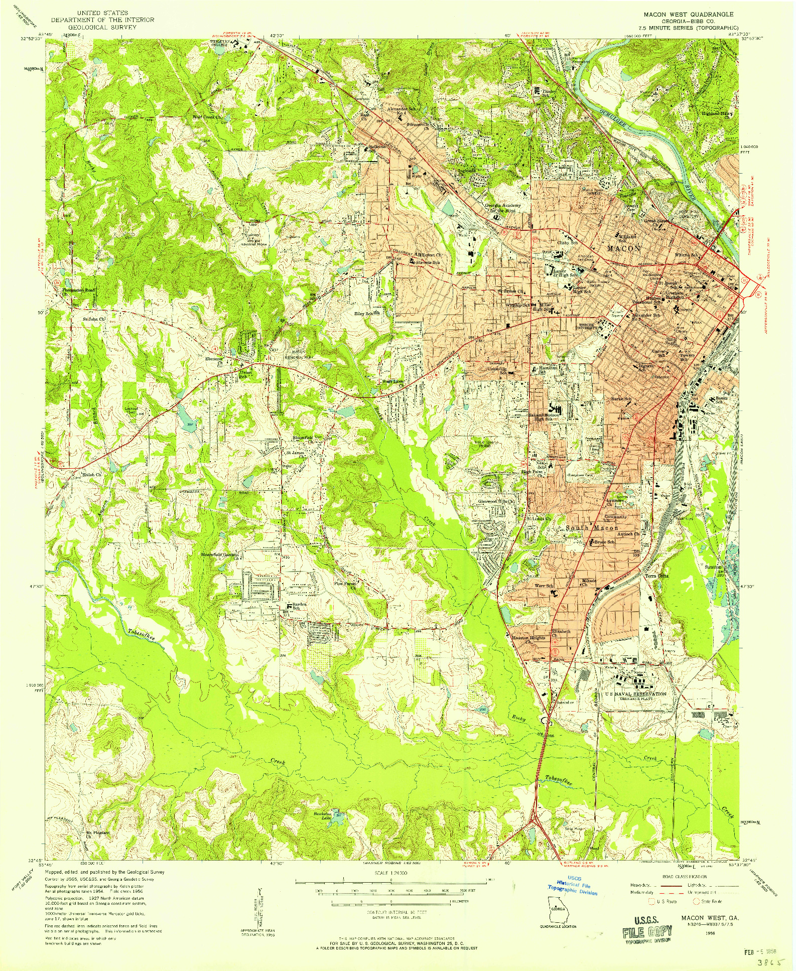 USGS 1:24000-SCALE QUADRANGLE FOR MACON WEST, GA 1956