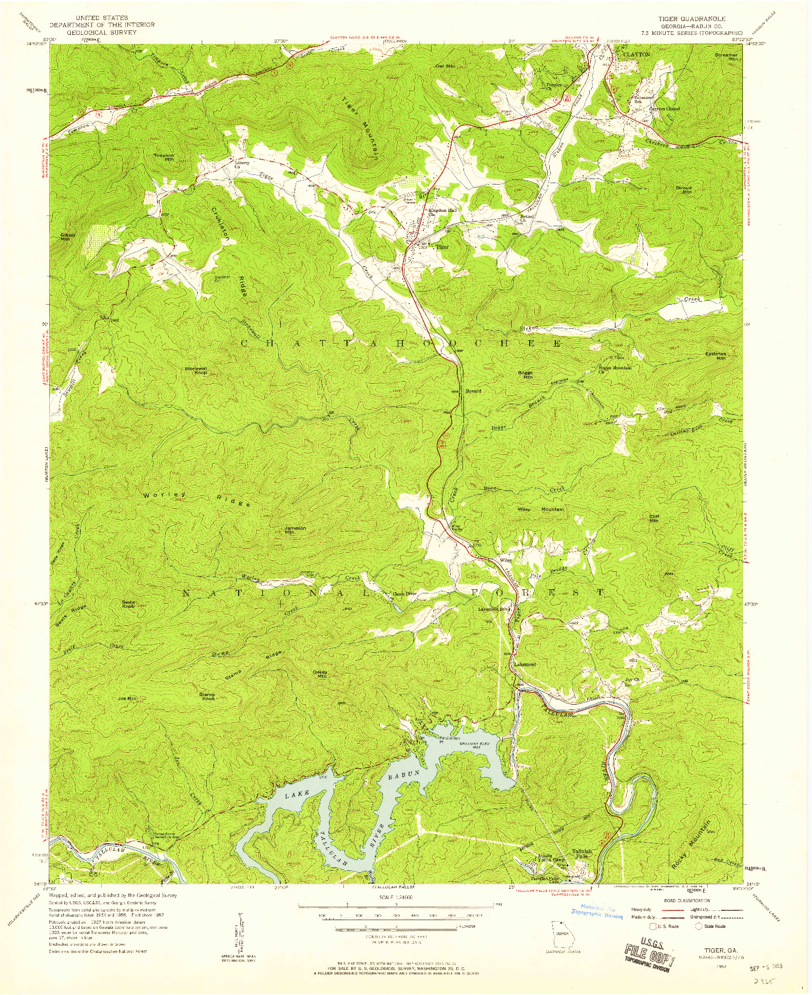 USGS 1:24000-SCALE QUADRANGLE FOR TIGER, GA 1957