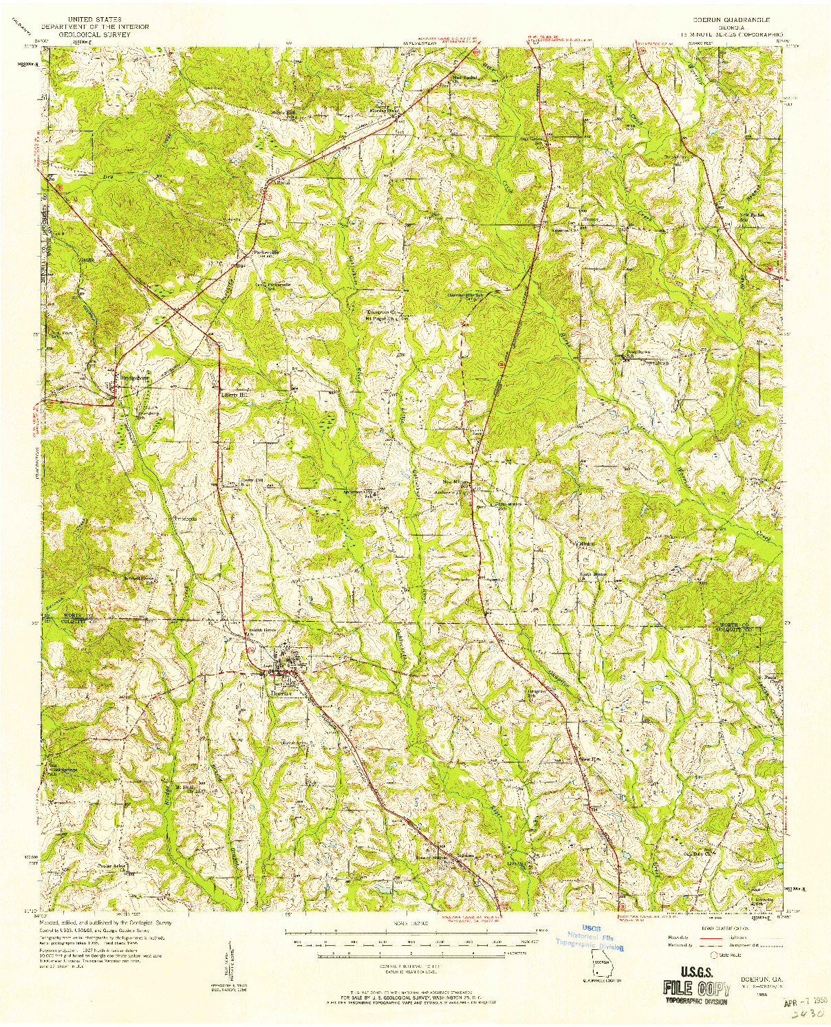 USGS 1:62500-SCALE QUADRANGLE FOR DOERUN, GA 1956