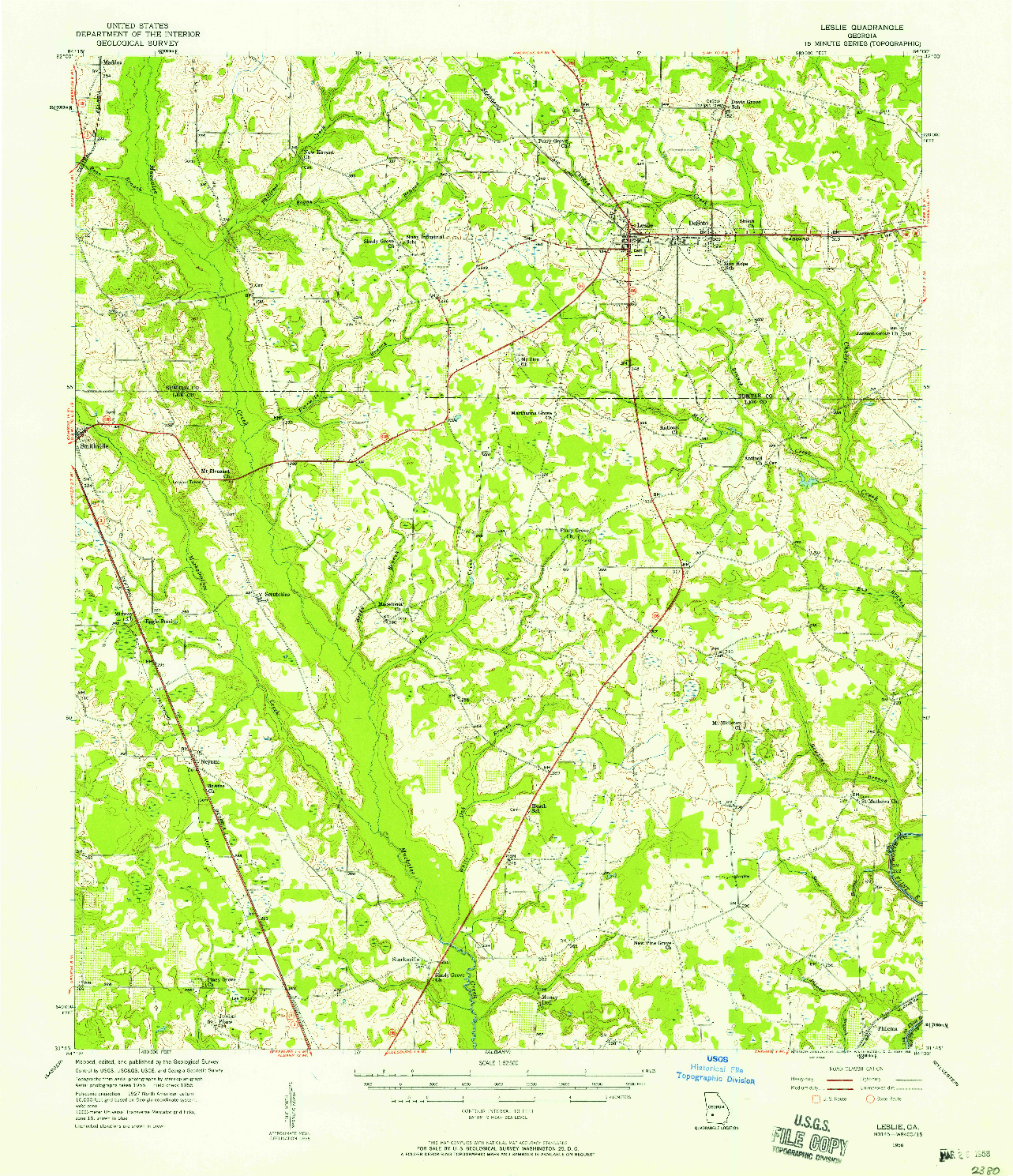 USGS 1:62500-SCALE QUADRANGLE FOR LESLIE, GA 1956