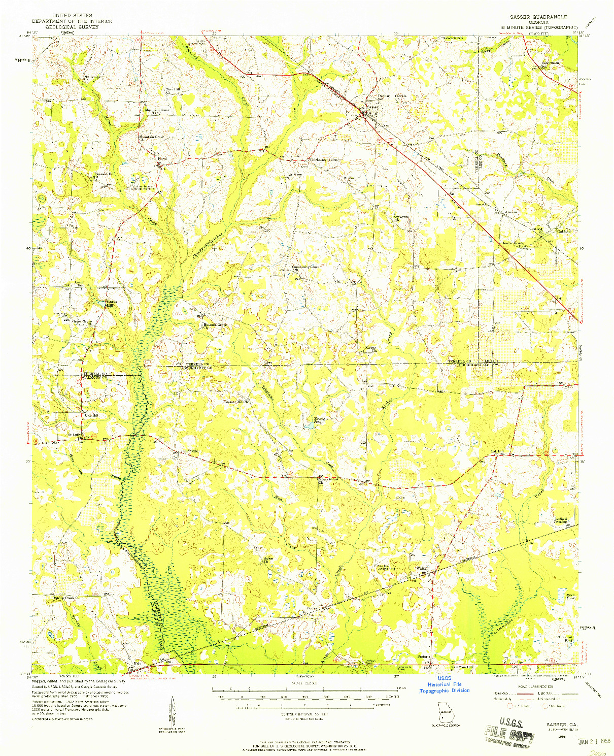 USGS 1:62500-SCALE QUADRANGLE FOR SASSER, GA 1956