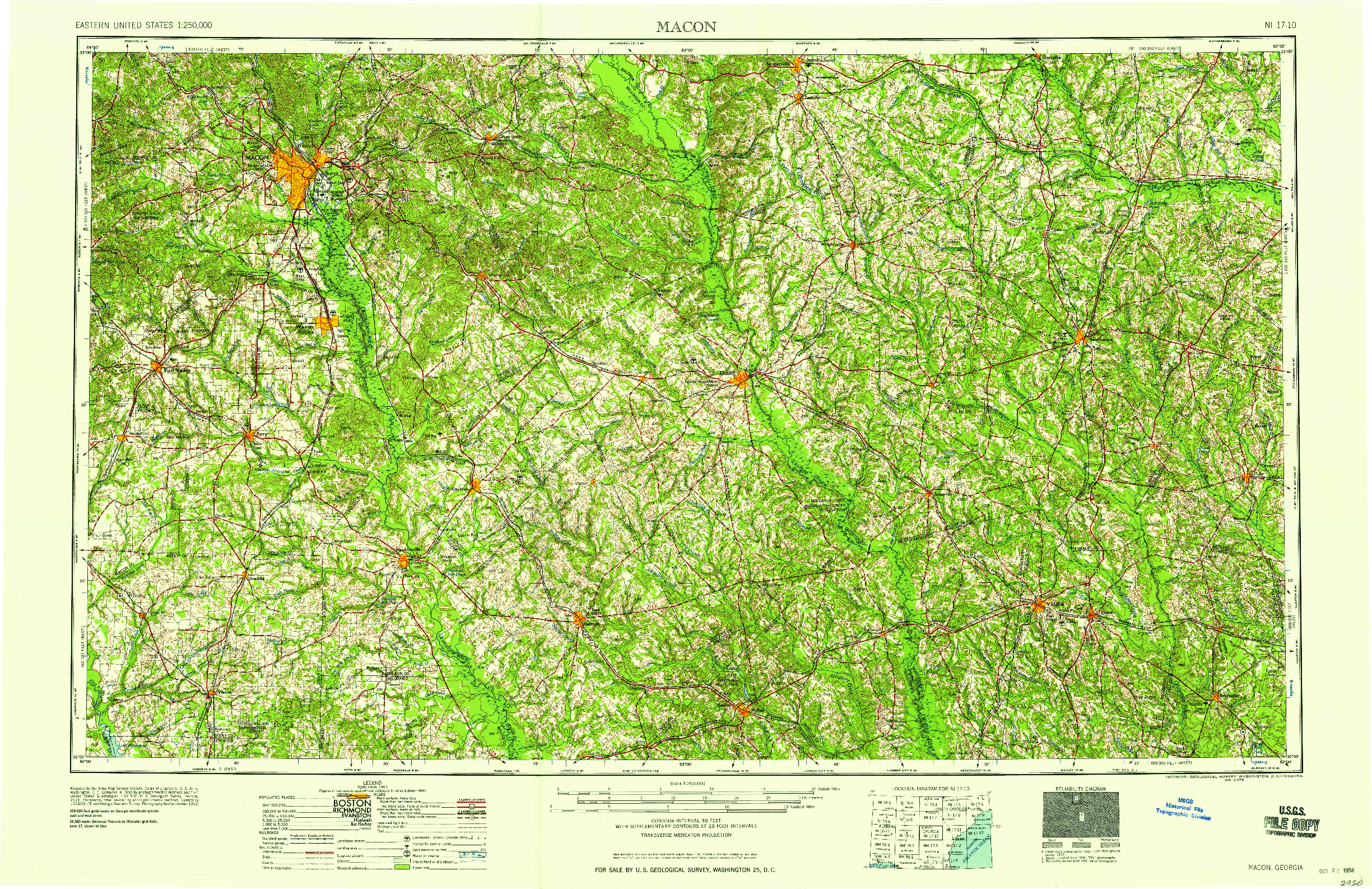 USGS 1:250000-SCALE QUADRANGLE FOR MACON, GA 1958
