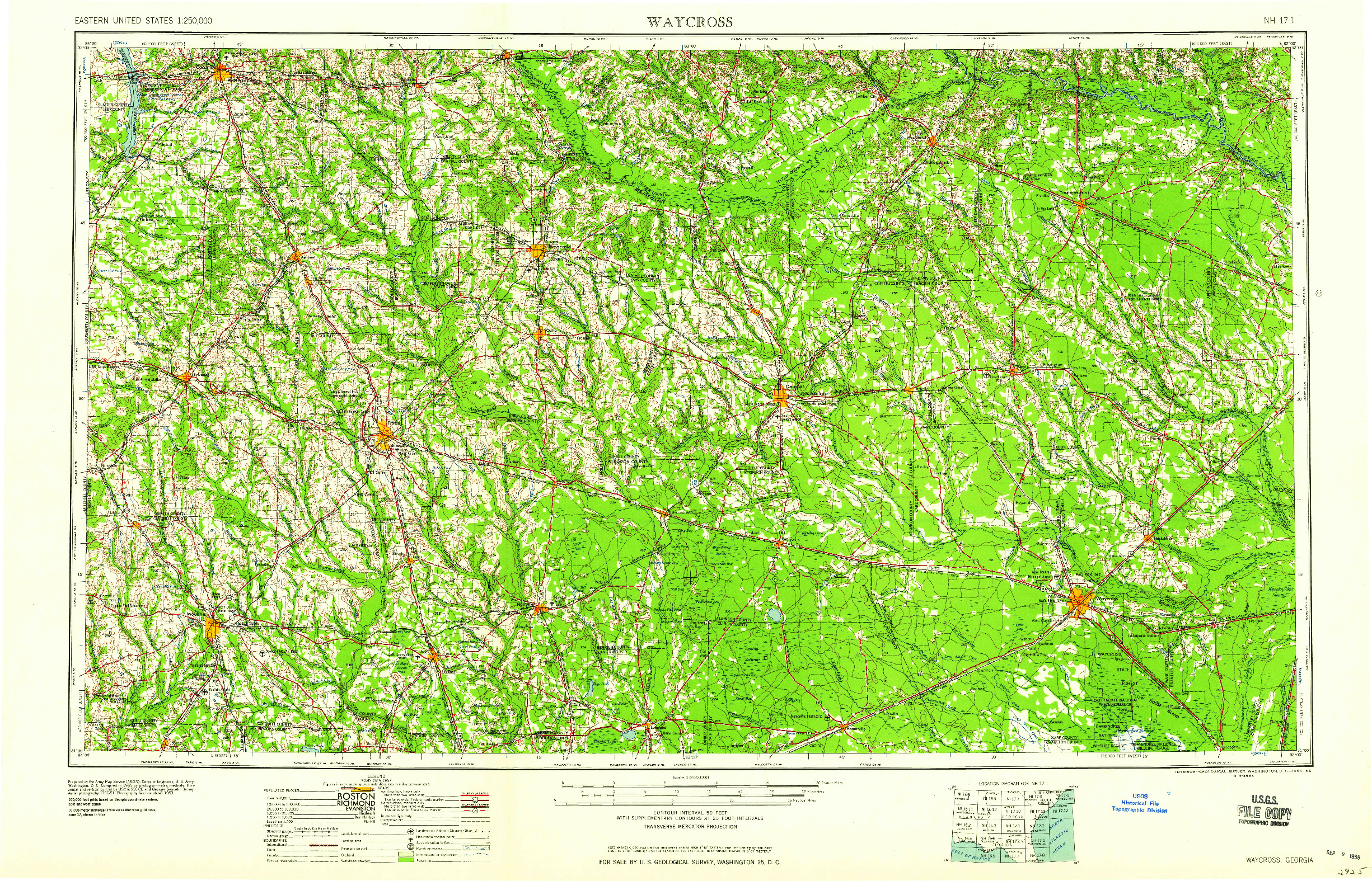 USGS 1:250000-SCALE QUADRANGLE FOR WAYCROSS, GA 1958