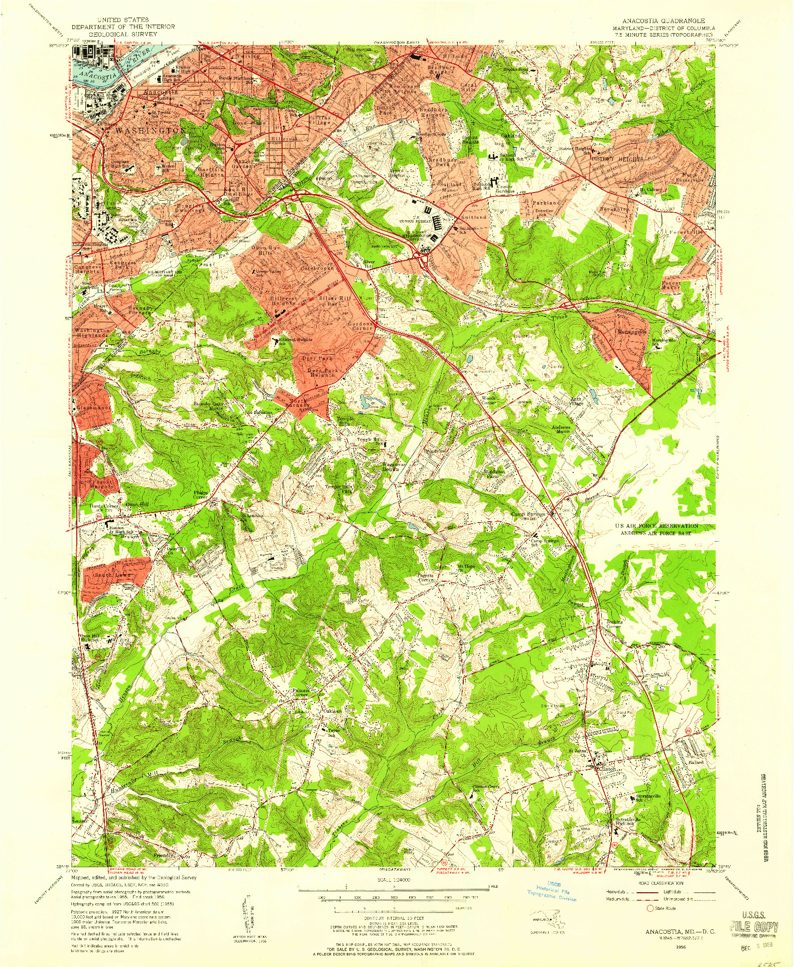 USGS 1:24000-SCALE QUADRANGLE FOR ANACOSTIA, MD 1956