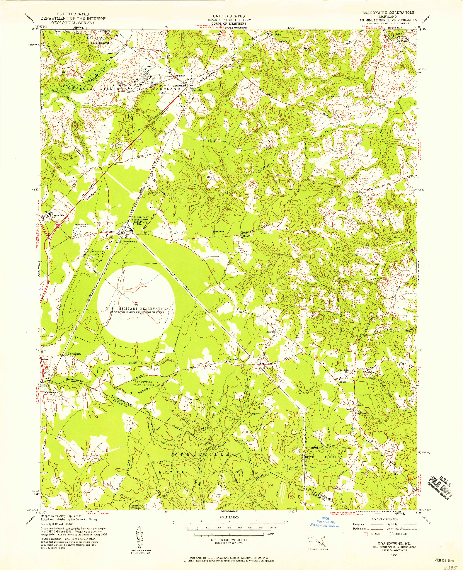 USGS 1:24000-SCALE QUADRANGLE FOR BRANDYWINE, MD 1956